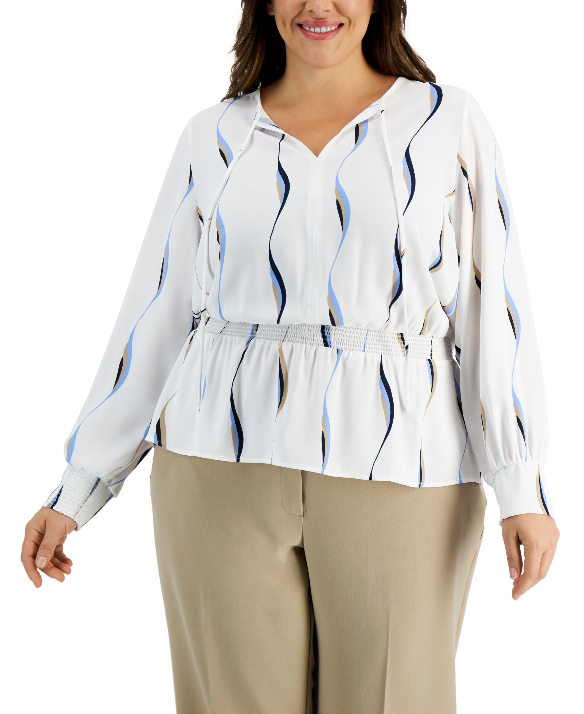 Alfani Plus Size Smocked Peplum Top