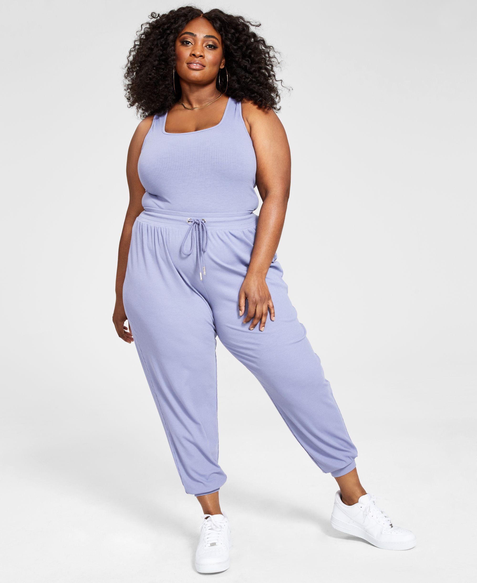 Nina Parker Trendy Plus Size Ribbed Jogger Pants