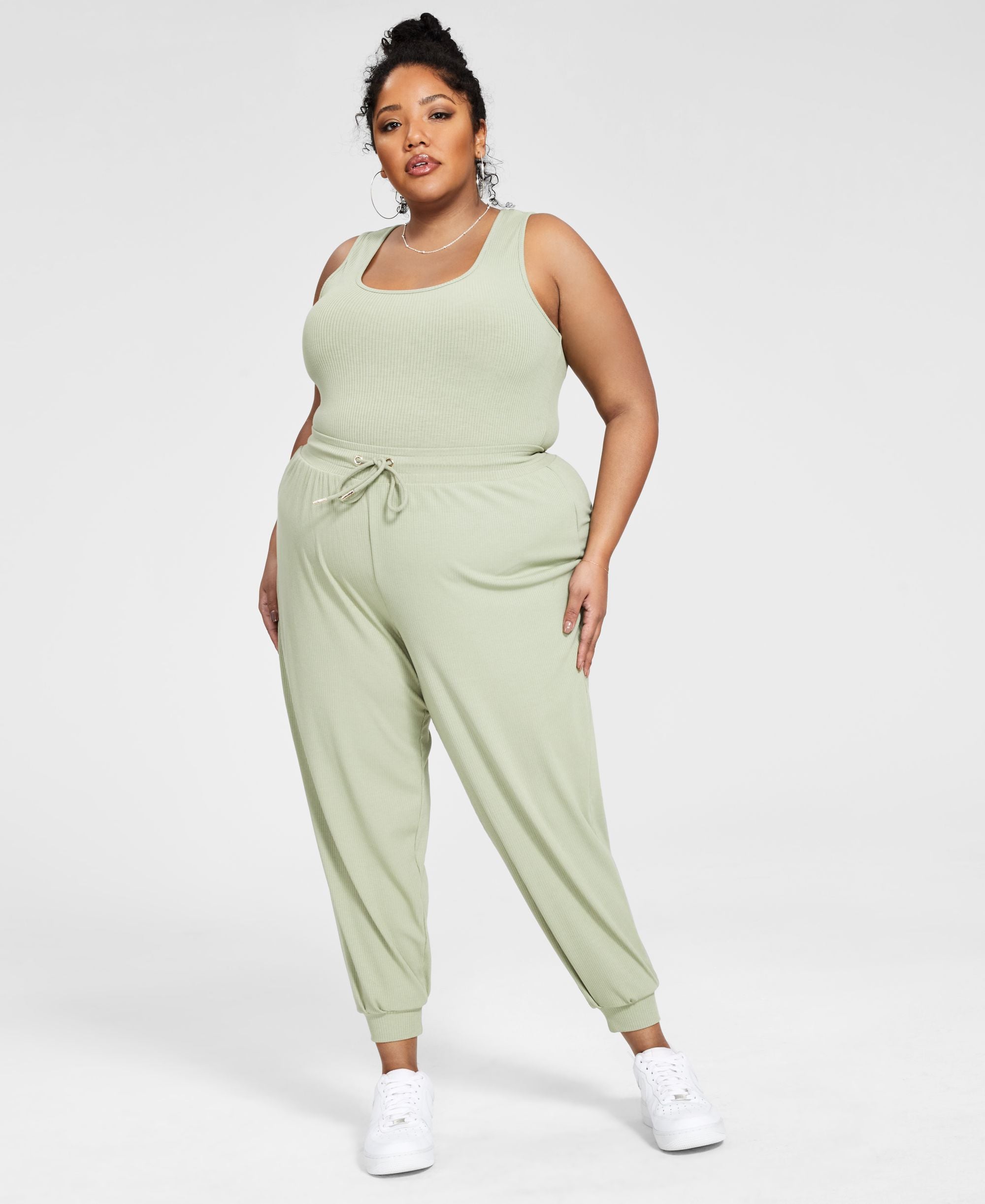 Nina Parker Trendy Plus Size Ribbed Jogger Pants