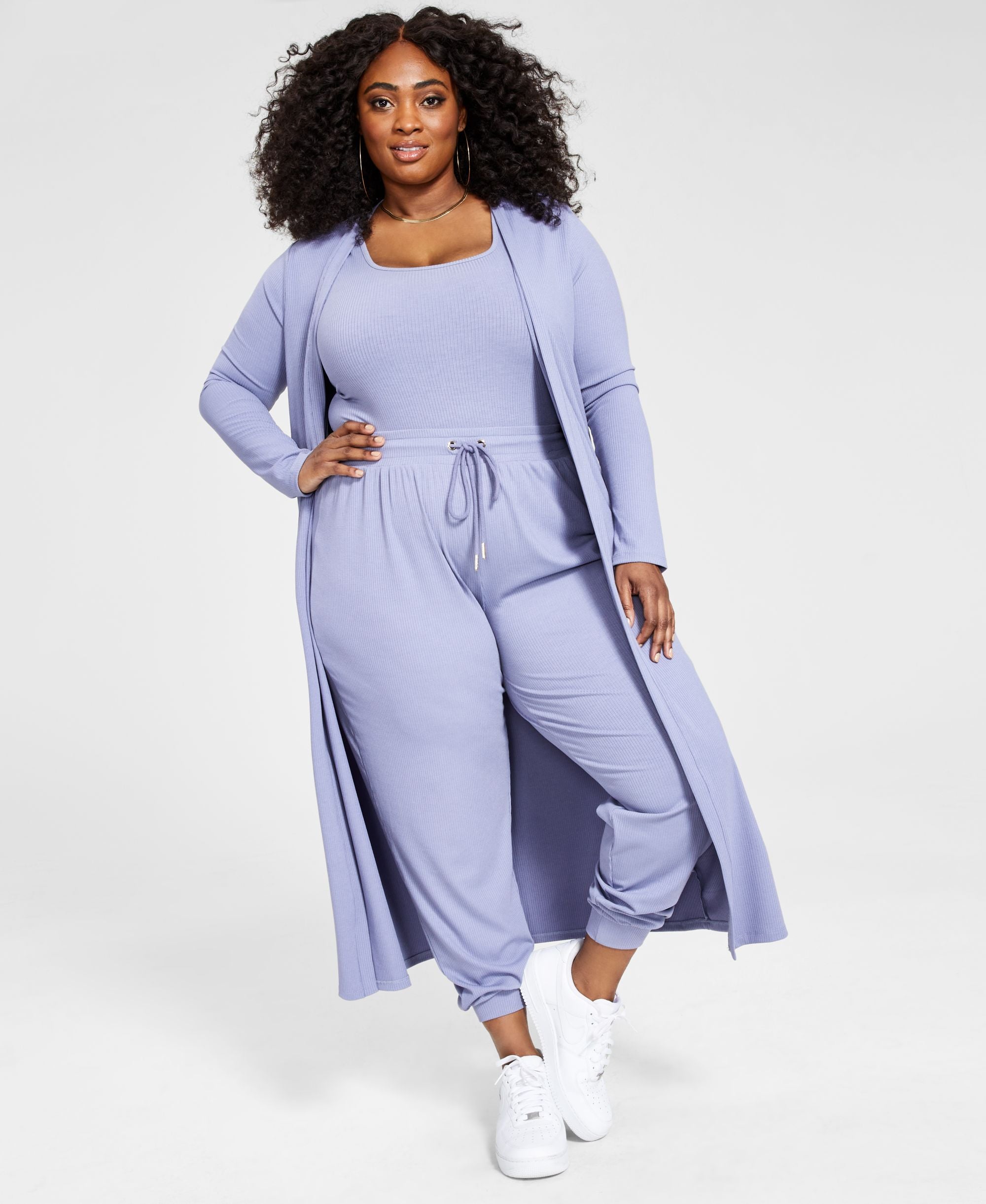 Nina Parker Trendy Plus Size Ribbed Knit Duster