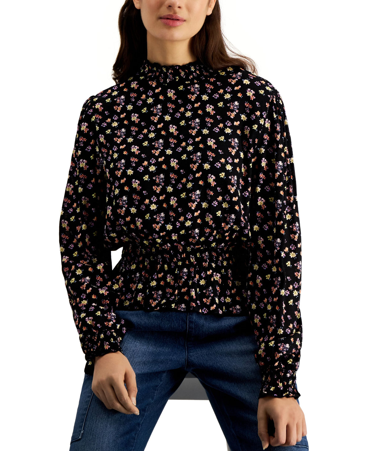 Juniors' Smocked Peplum Top
