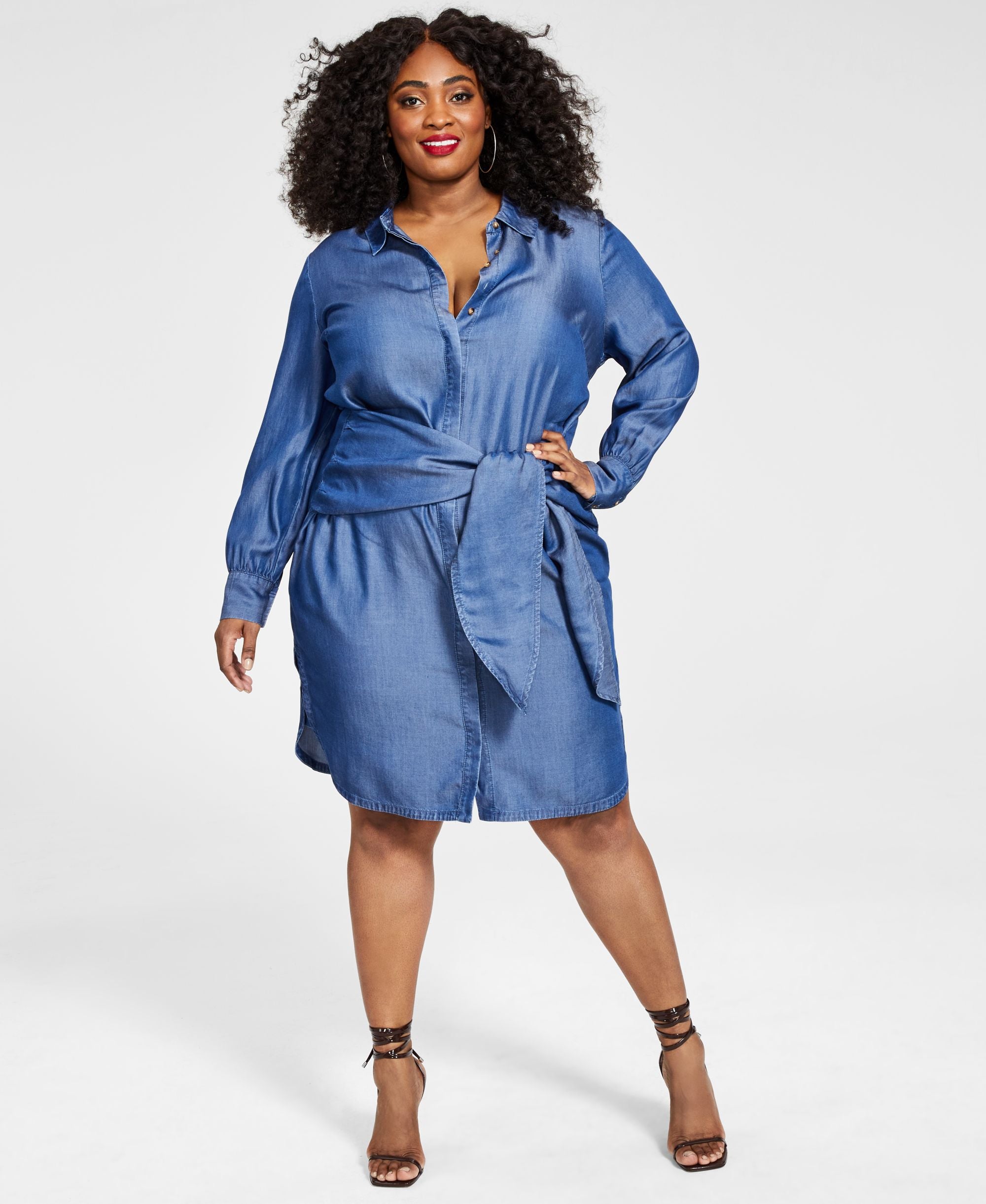 Nina Parker Trendy Plus Size Tie Waist Shirtdress