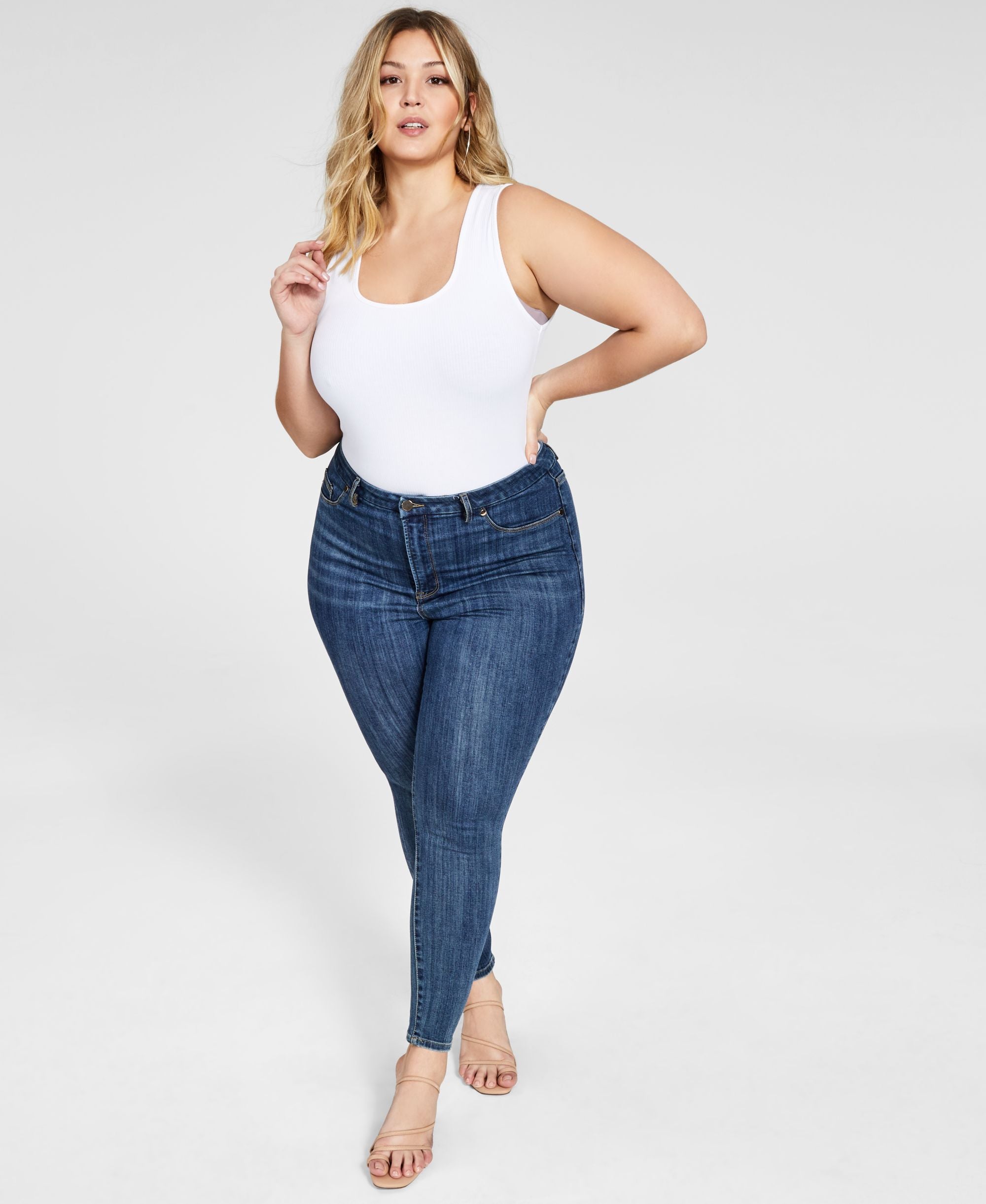 Nina Parker Trendy Plus Size Sleeveless Ribbed Knit Bodysuit