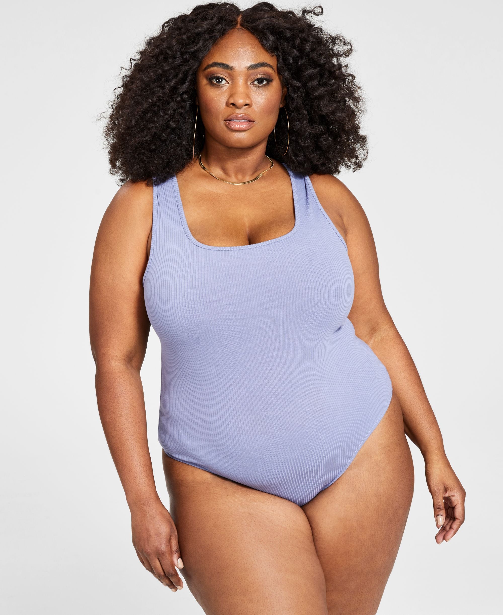 Nina Parker Trendy Plus Size Sleeveless Ribbed Knit Bodysuit
