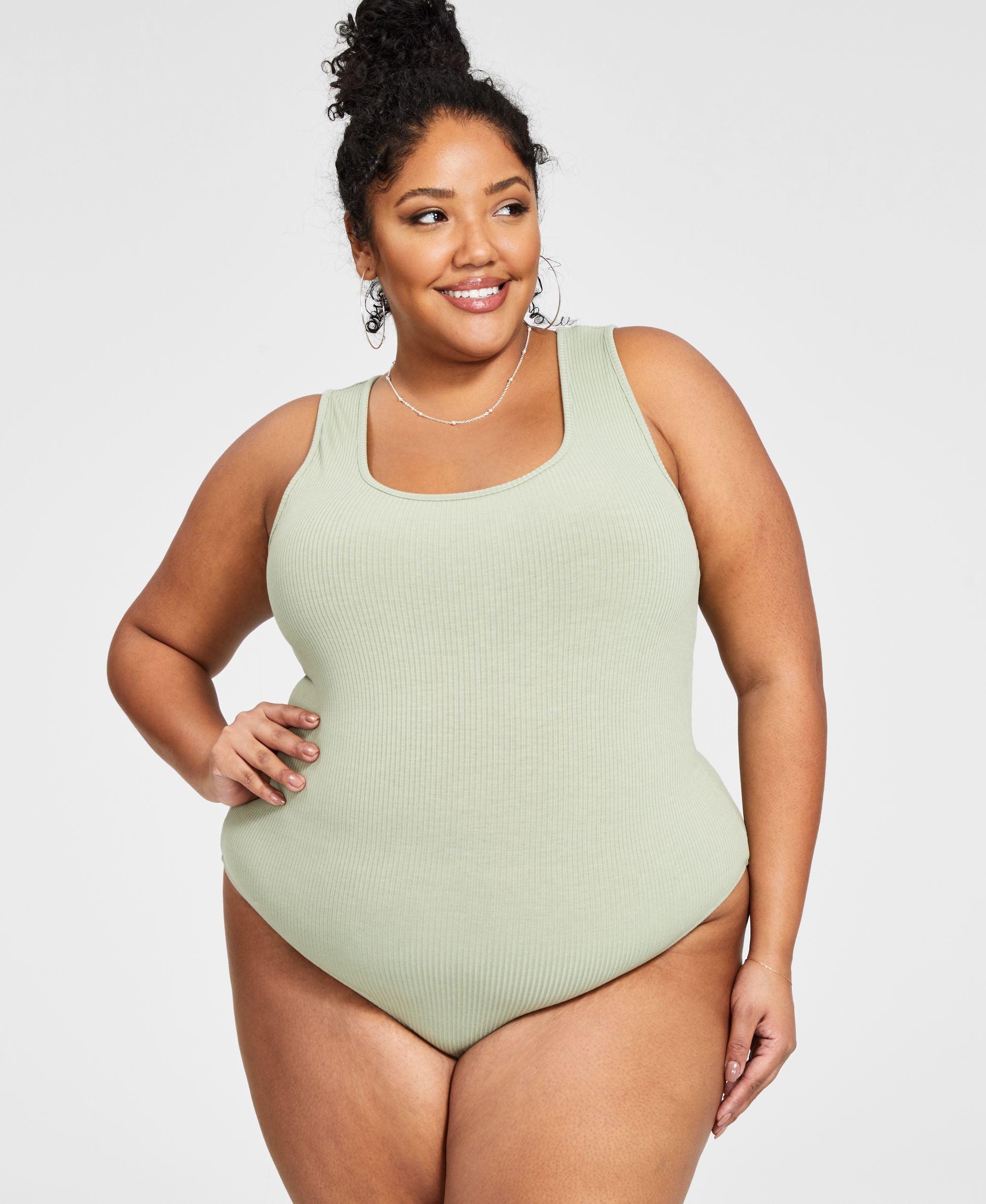 Nina Parker Trendy Plus Size Sleeveless Ribbed Knit Bodysuit