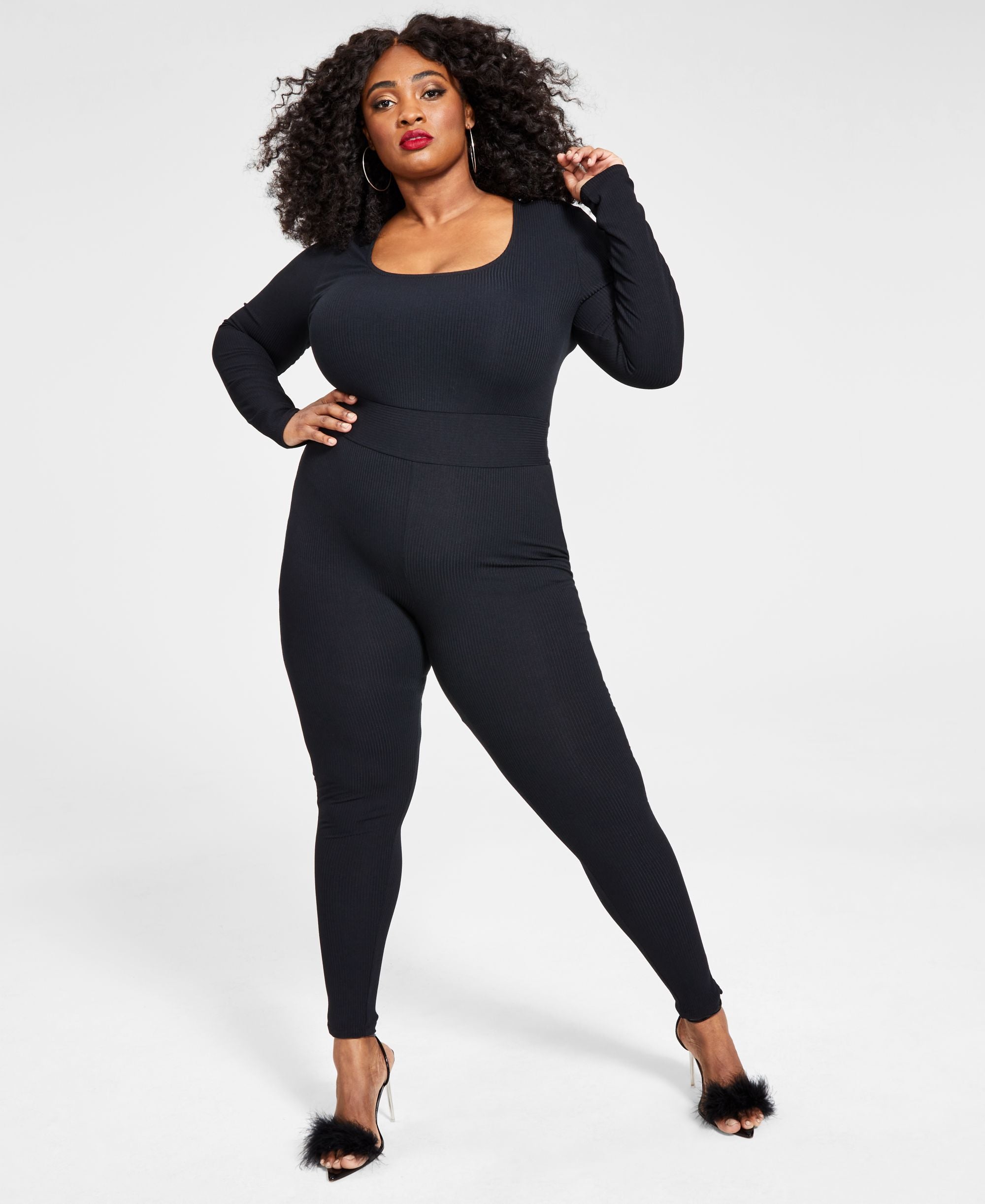 Nina Parker Trendy Plus Size Ribbed Jumpsuit