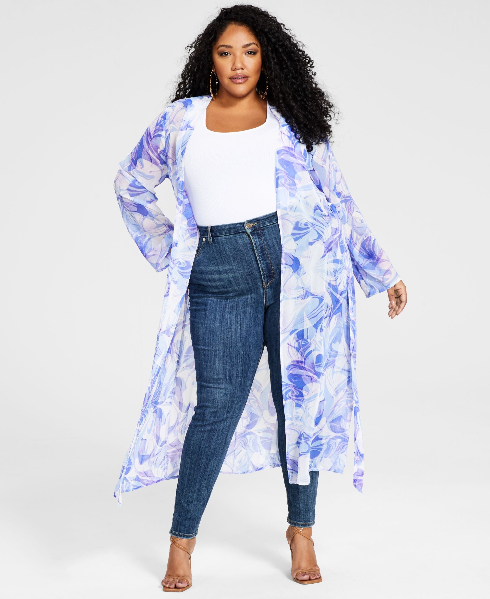 Nina Parker Trendy Plus Size Printed Chiffon Duster