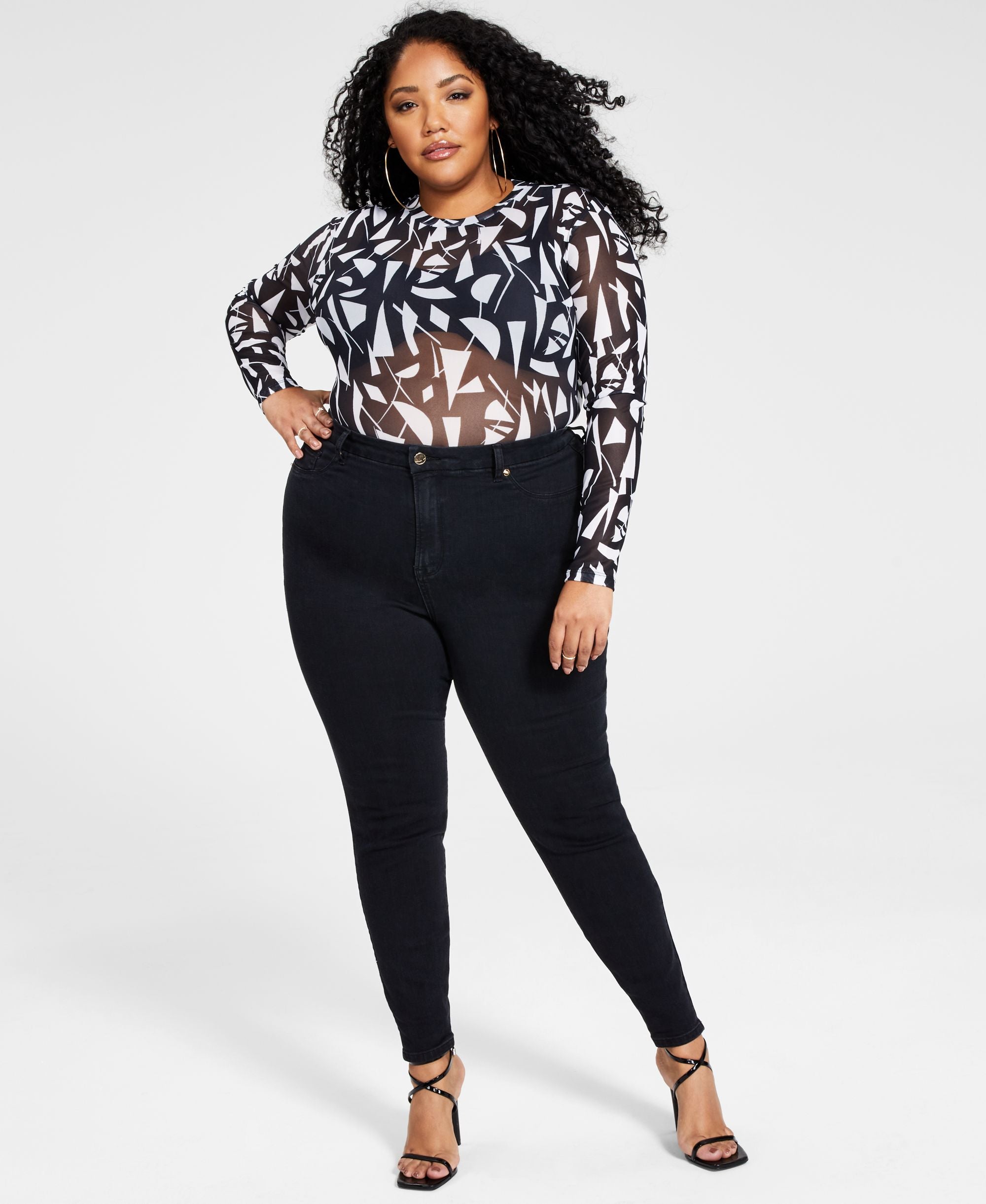 Nina Parker Plus Size Printed Mesh Bodysuit