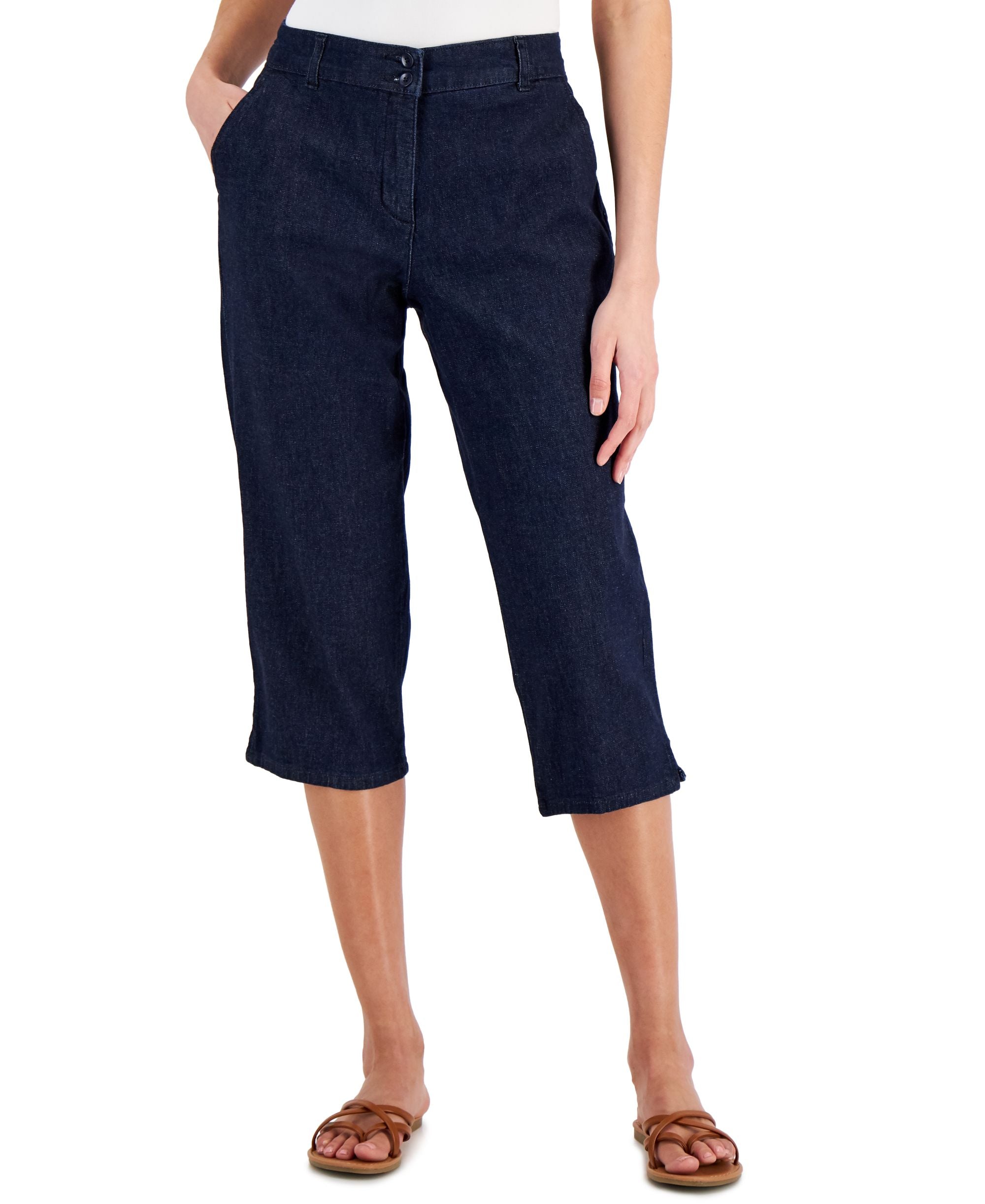 Karen Scott Womens Denim Comfort Waist Capri Pants