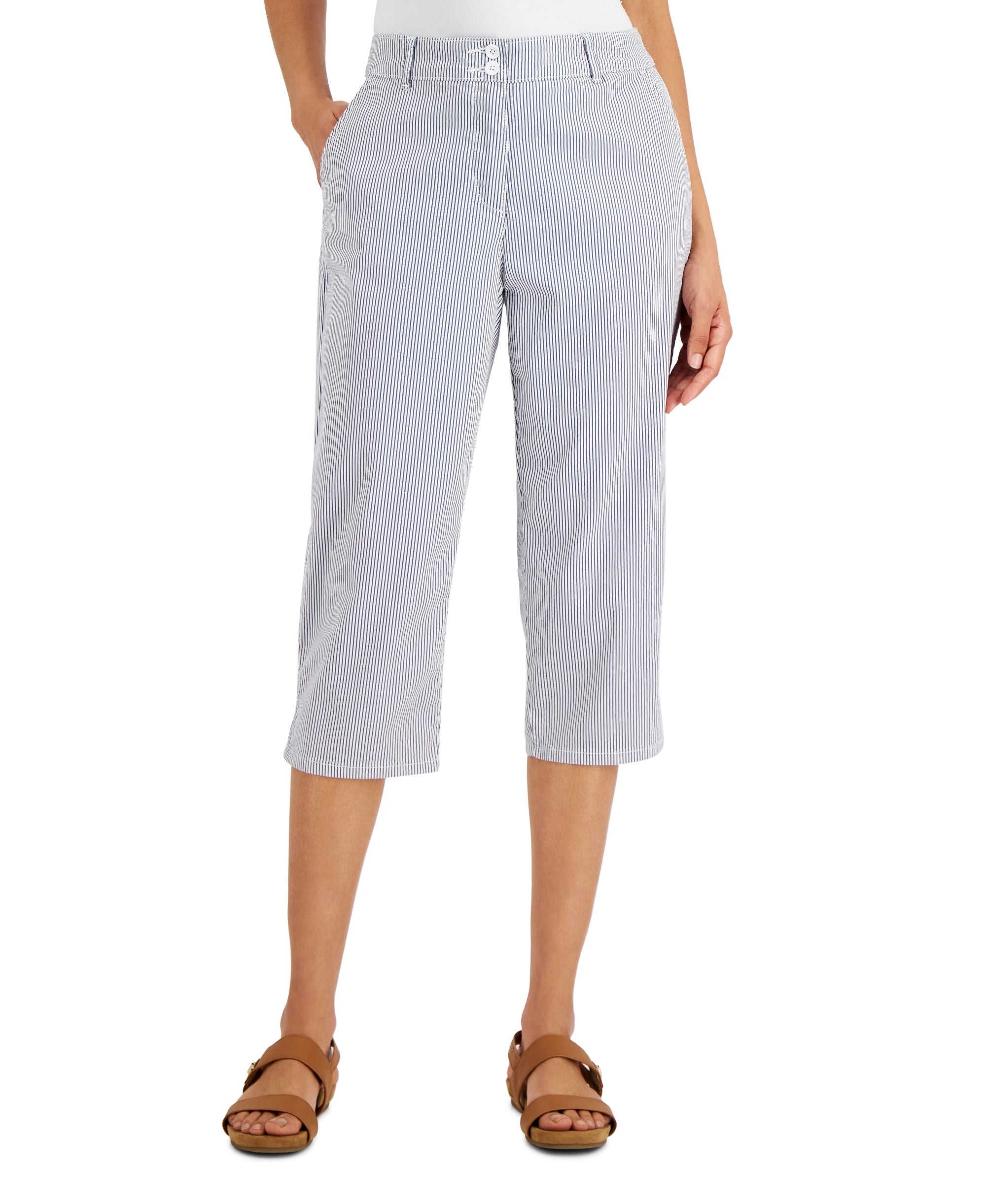 Karen Scott Petite Corded Striped Capri Pants