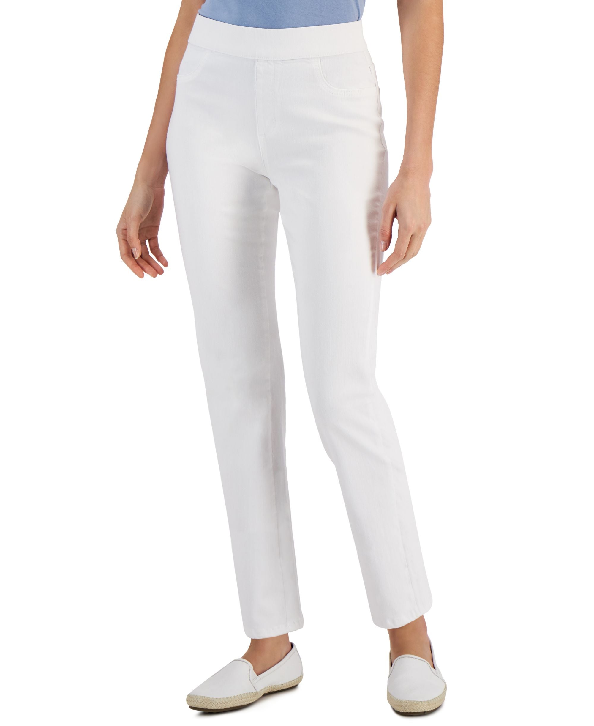 Karen Scott Womens Pull On White Denim Pants