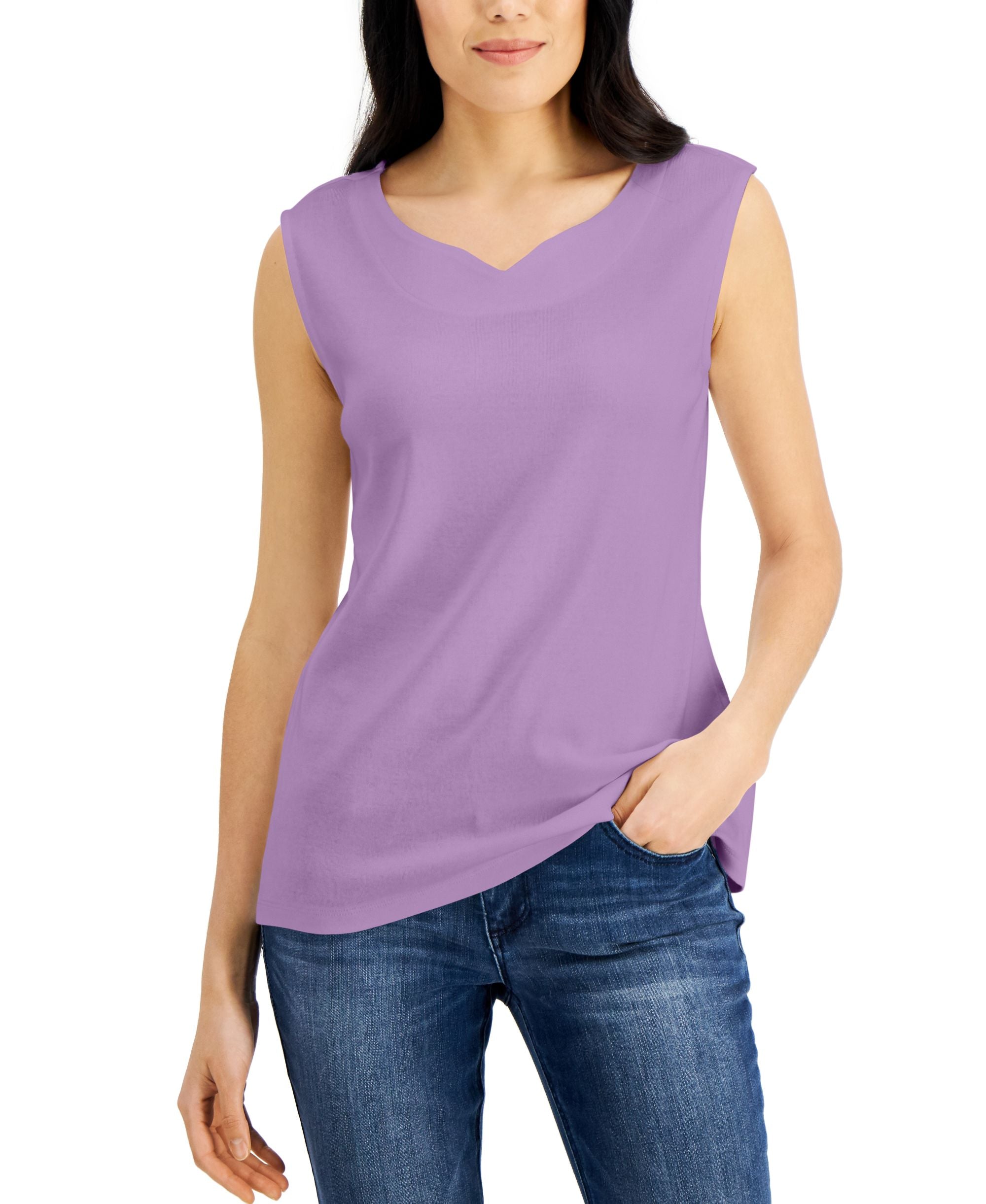 Karen Scott Cotton Sweetheart Neckline Tank Top