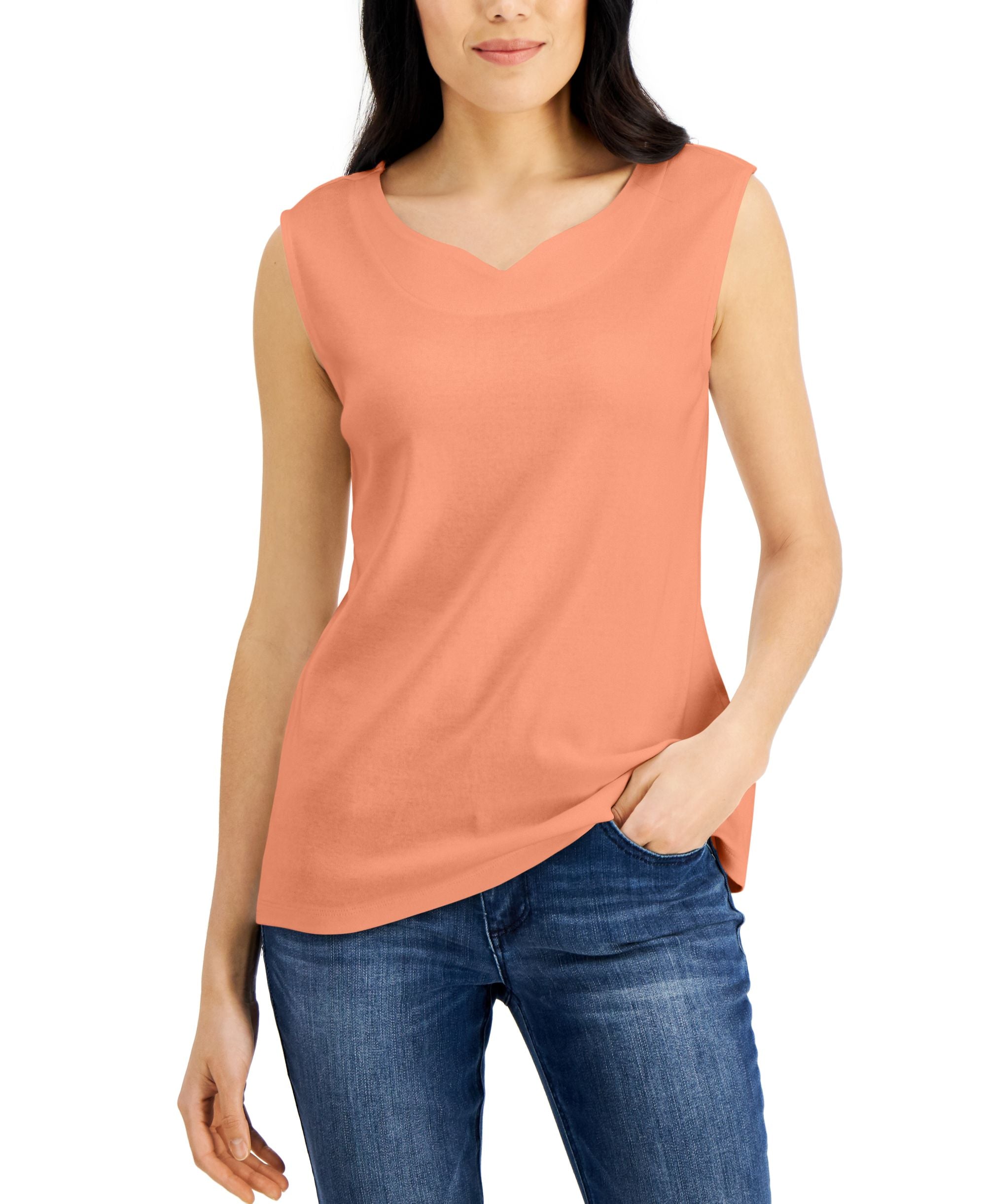 Karen Scott Cotton Sweetheart Neckline Tank Top
