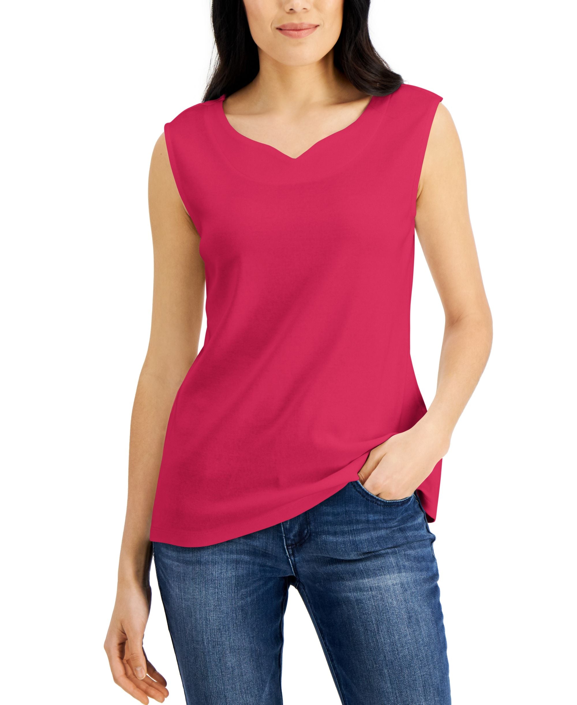 Karen Scott Cotton Sweetheart Neckline Tank Top