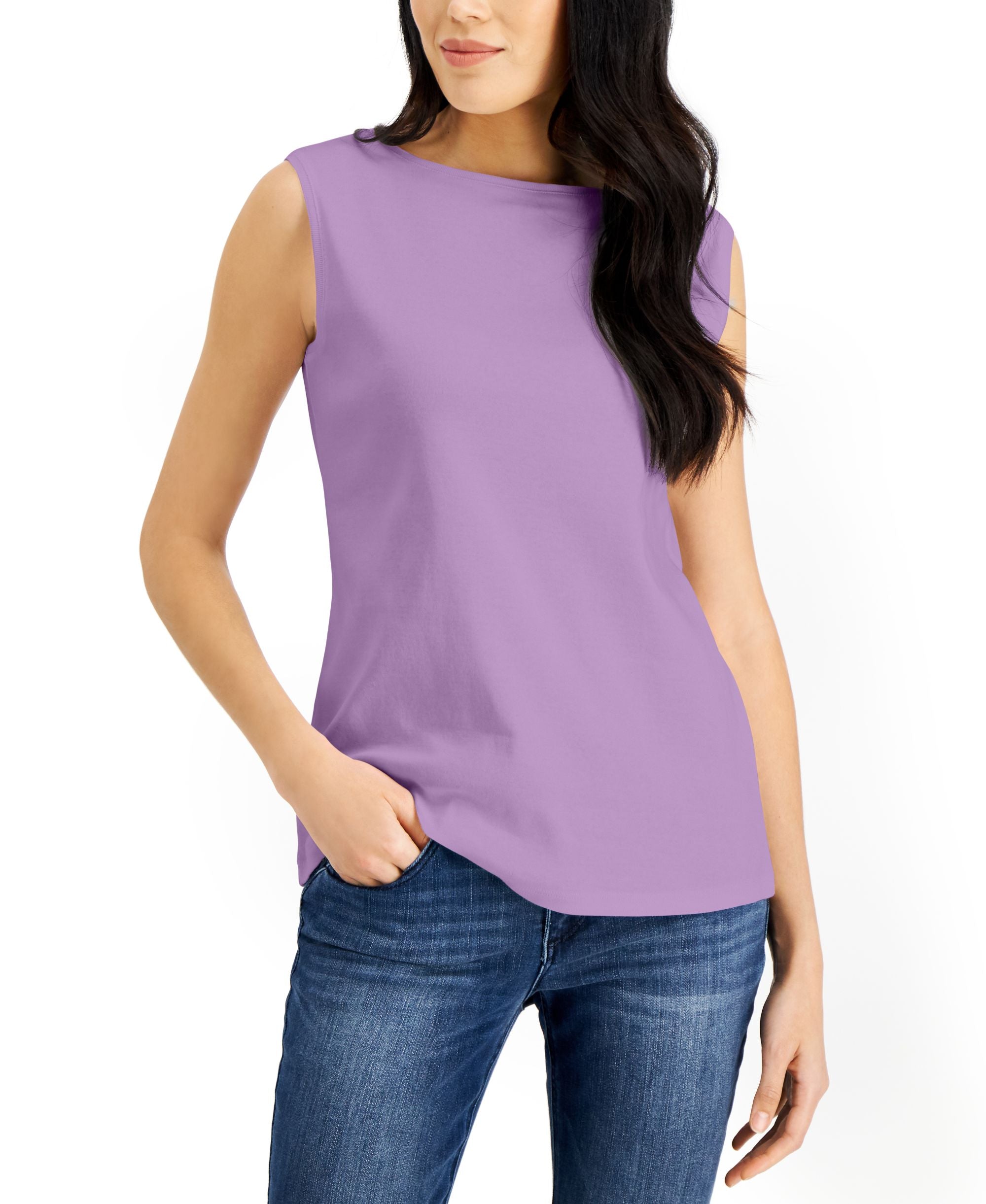 Karen Scott Cotton Boat Neck Tank Top