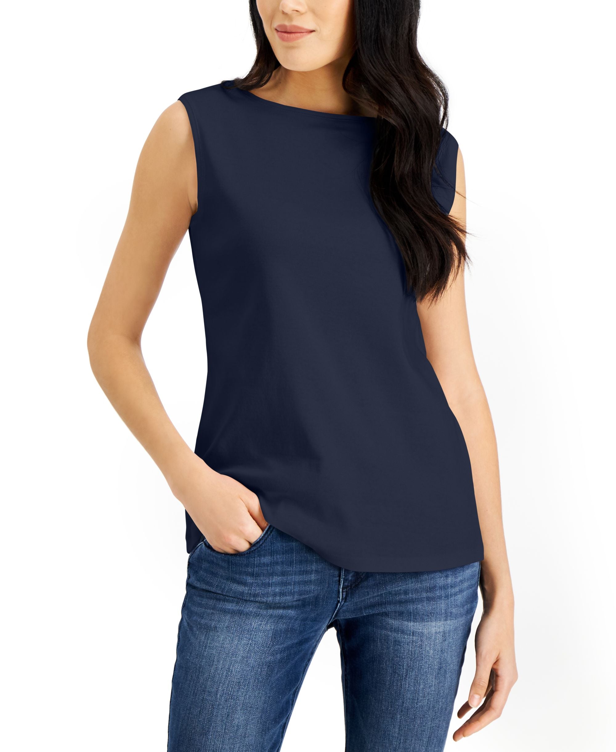 Karen Scott Cotton Boat Neck Tank Top