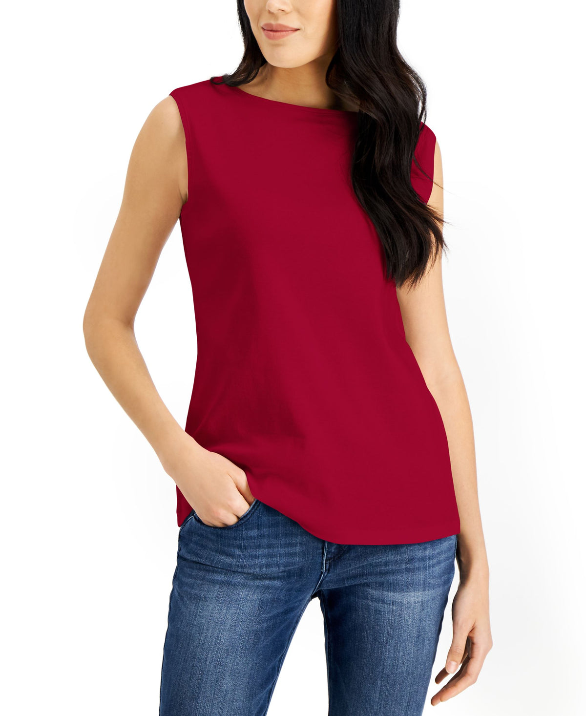 Karen Scott Cotton Boat Neck Tank Top