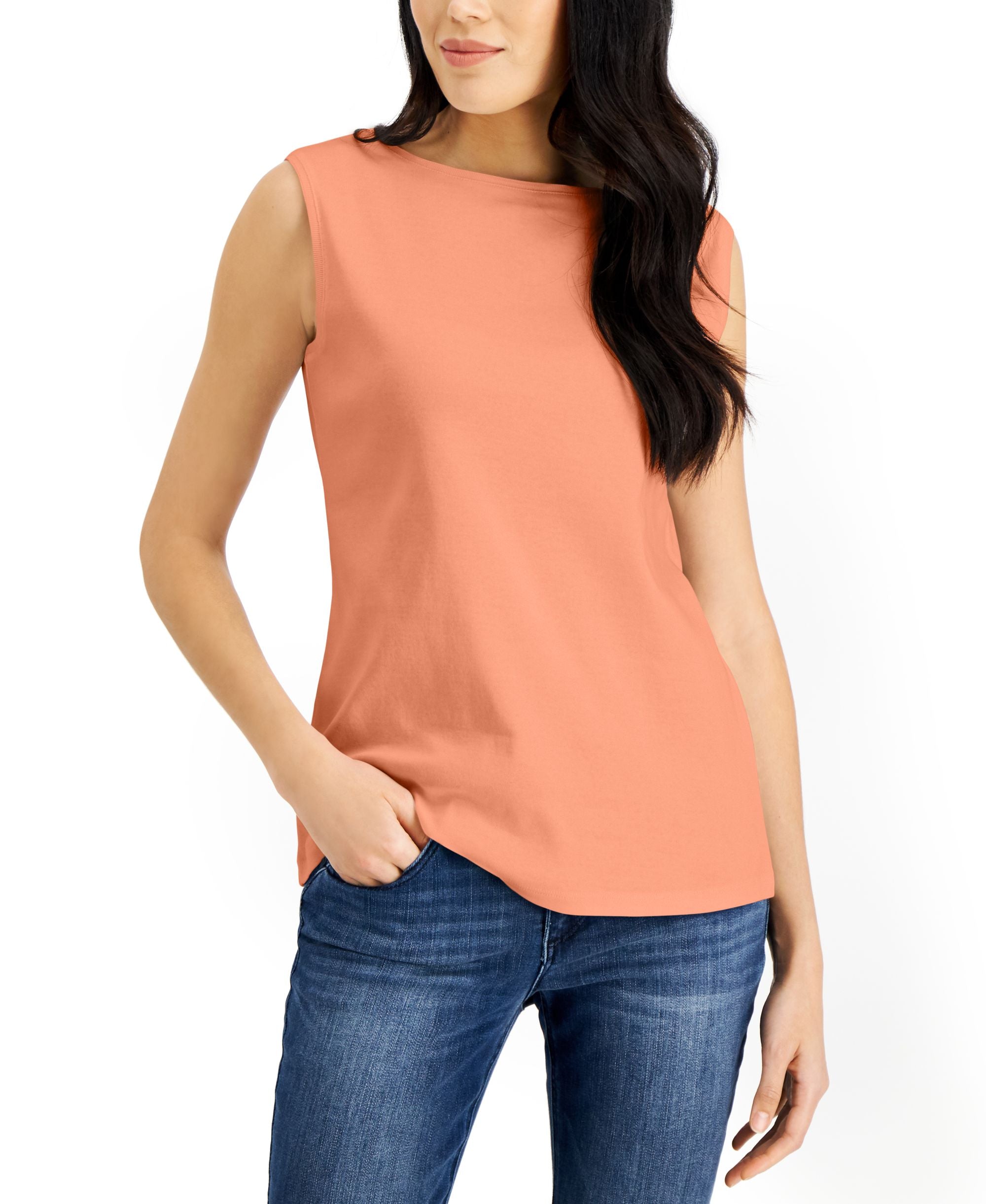 Karen Scott Cotton Boat Neck Tank Top