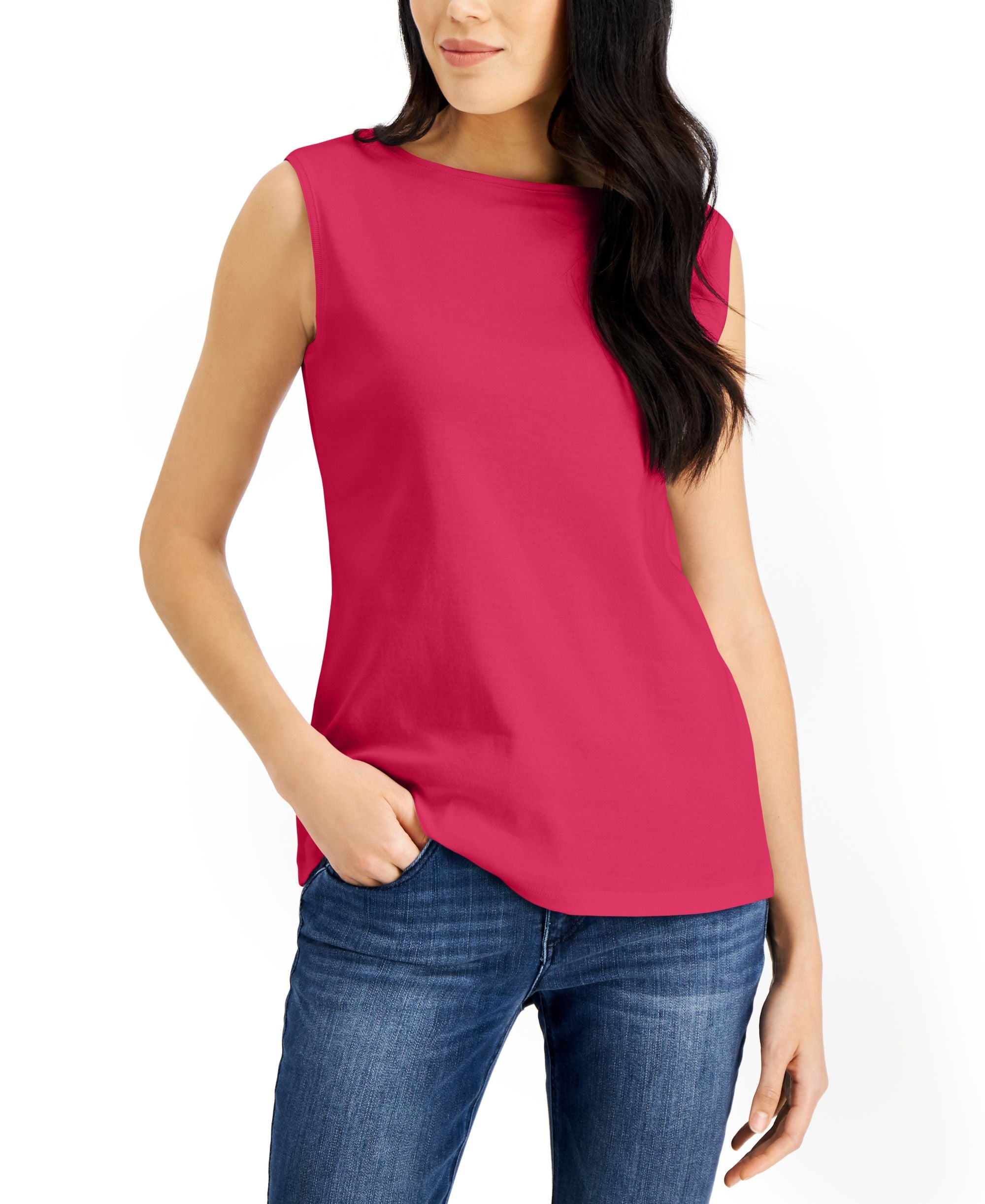 Karen Scott Cotton Boat Neck Tank Top