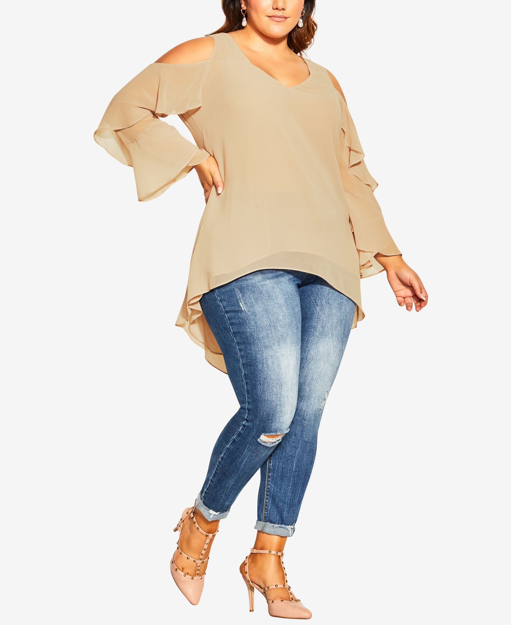 City Chic High-Low Chiffon Cold Shoulder Tunic