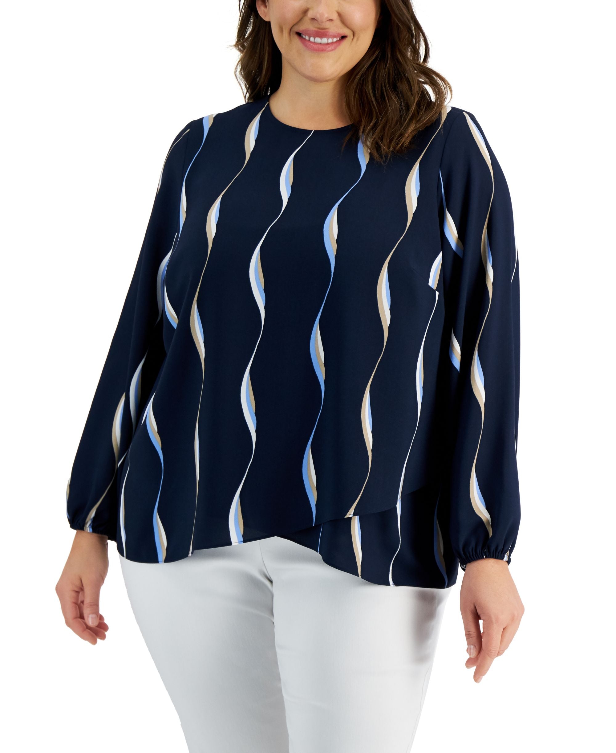 Alfani Plus Size Printed Crossover Blouse