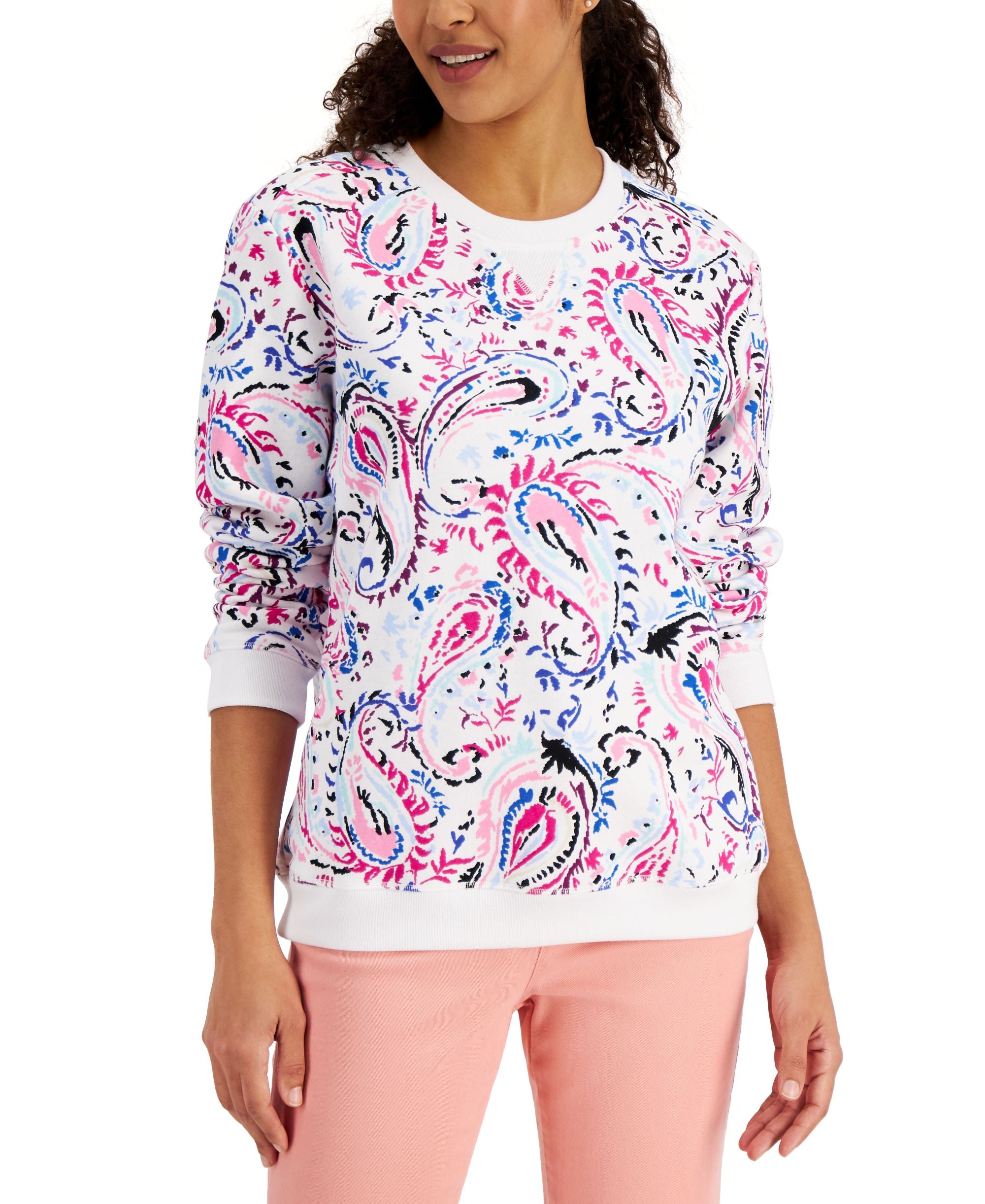 Karen Scott Jane Paisley Crewneck Top