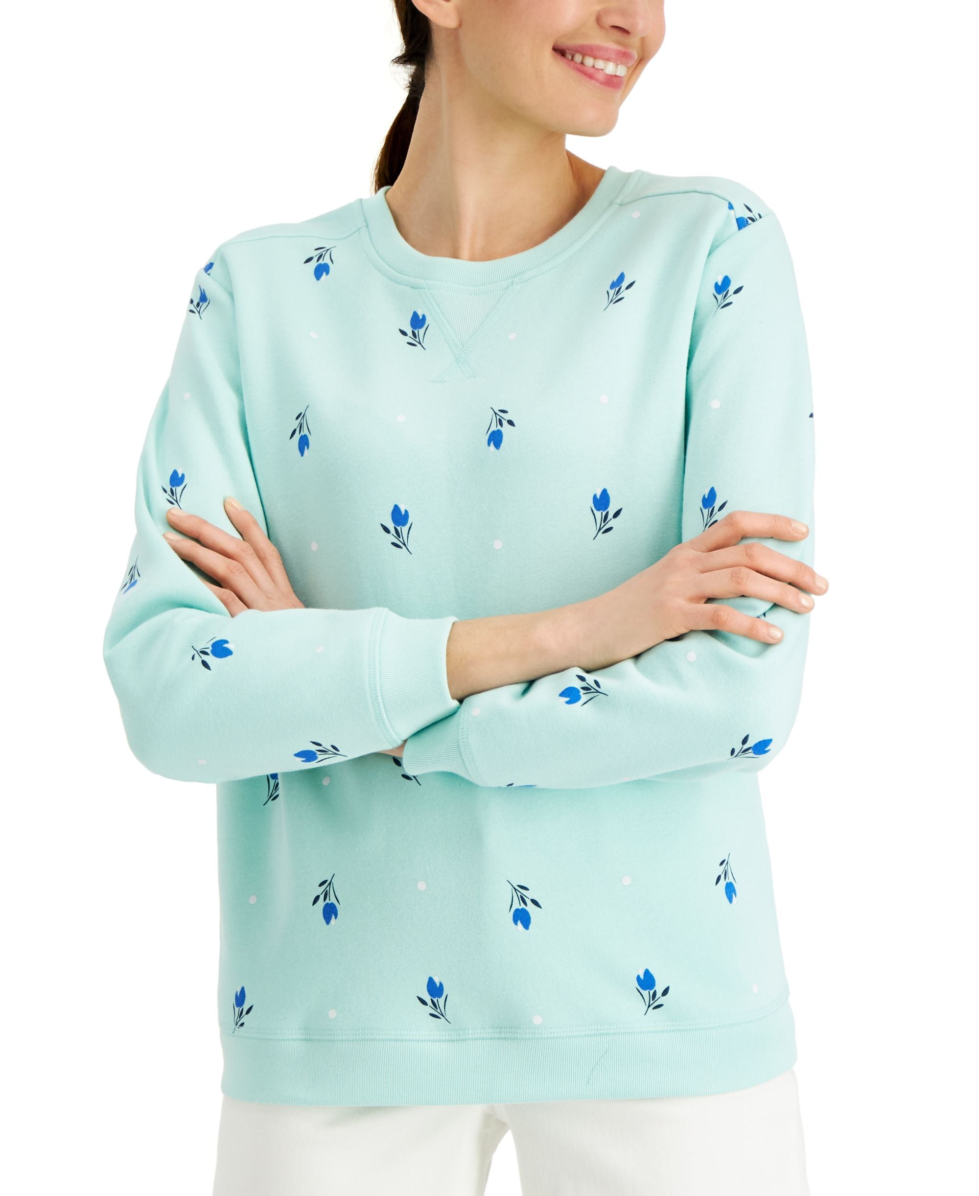 Karen Scott Printed Fleece Sweatshirt