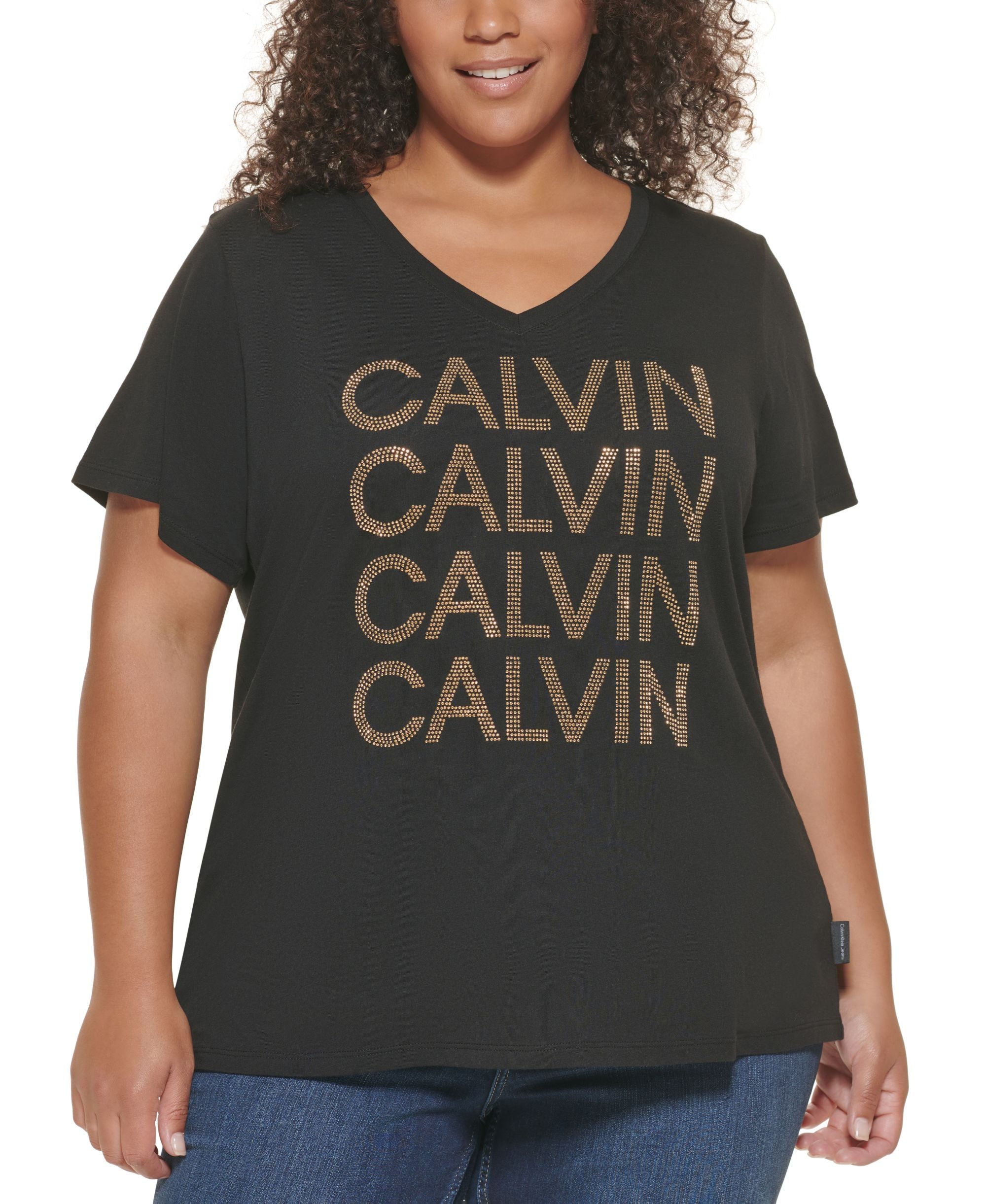 Calvin Klein Jeans Trendy Plus Size Studded Logo T-Shirt