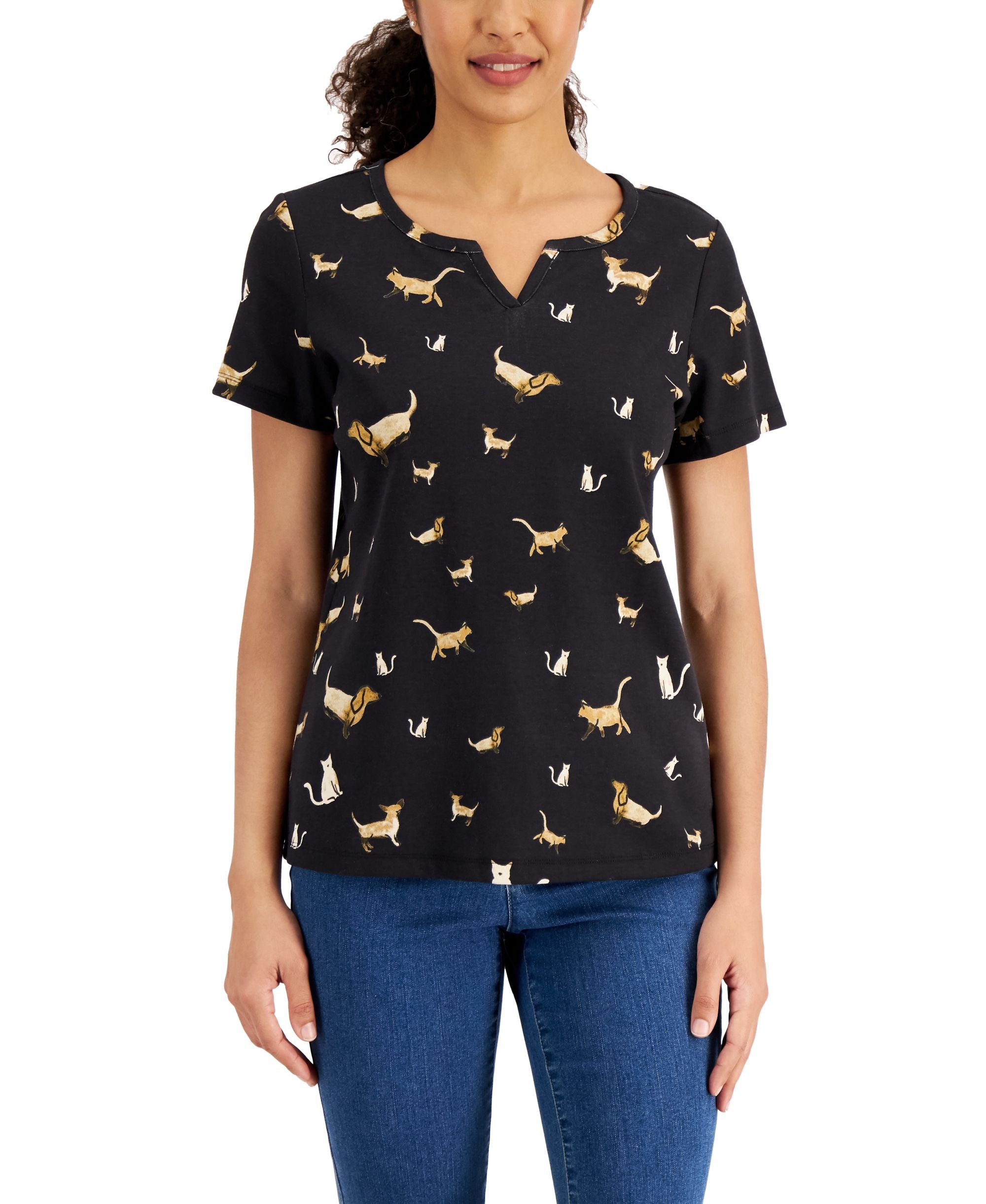 Karen Scott Pet Parade Split Neck Top
