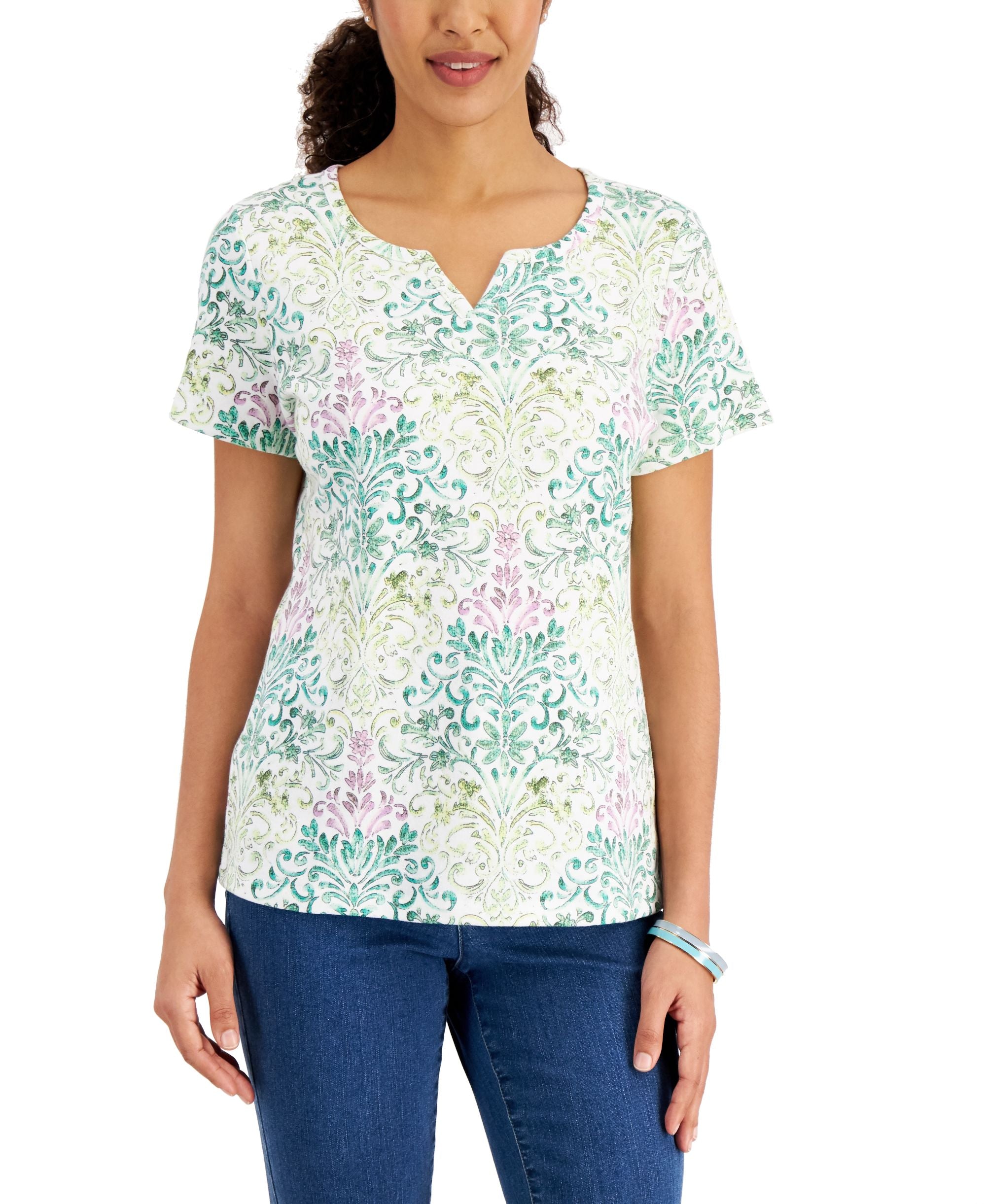 Karen Scott Brushed Gate Split Neck Top