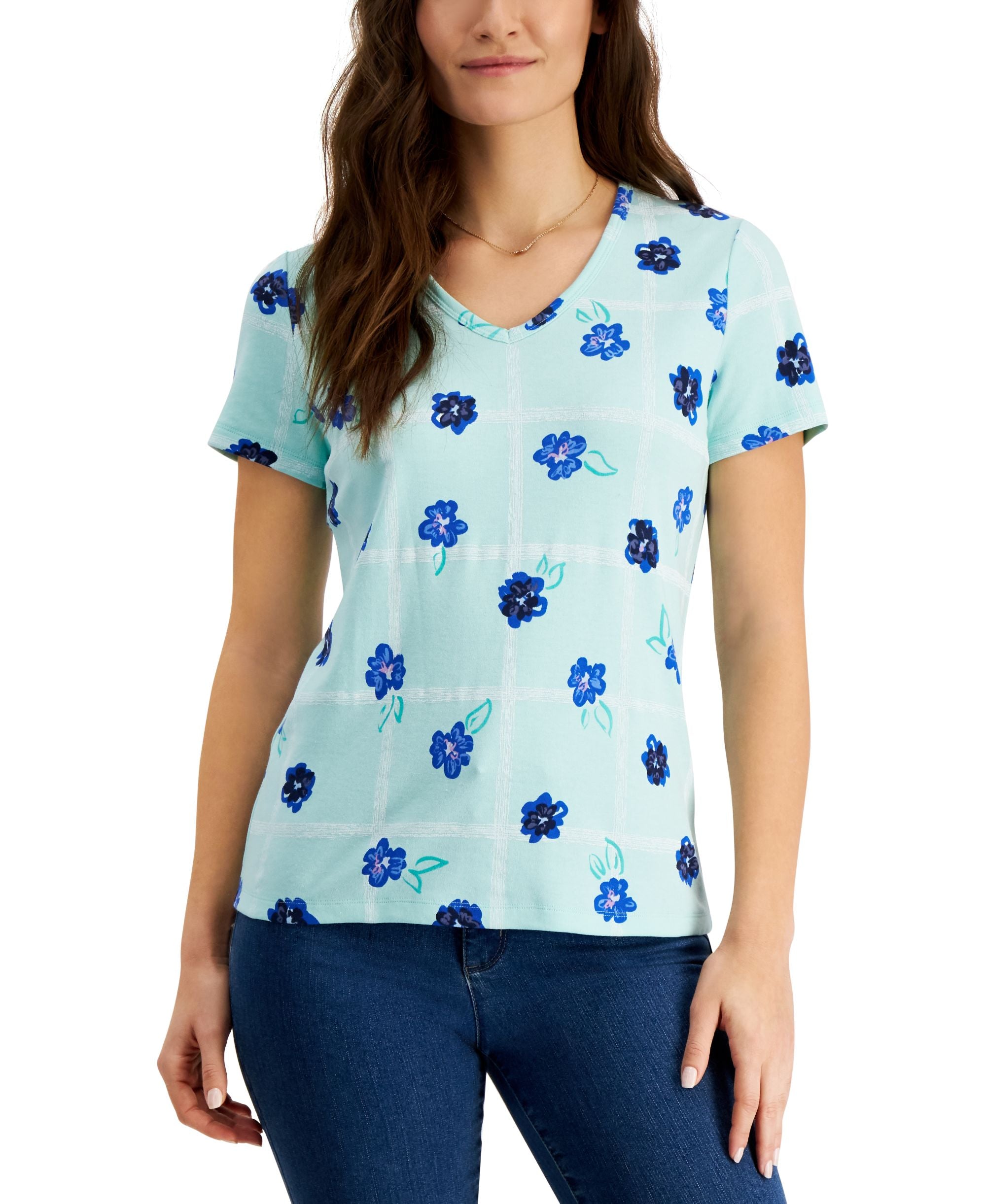 Karen Scott Garden Trelis V Neck Top