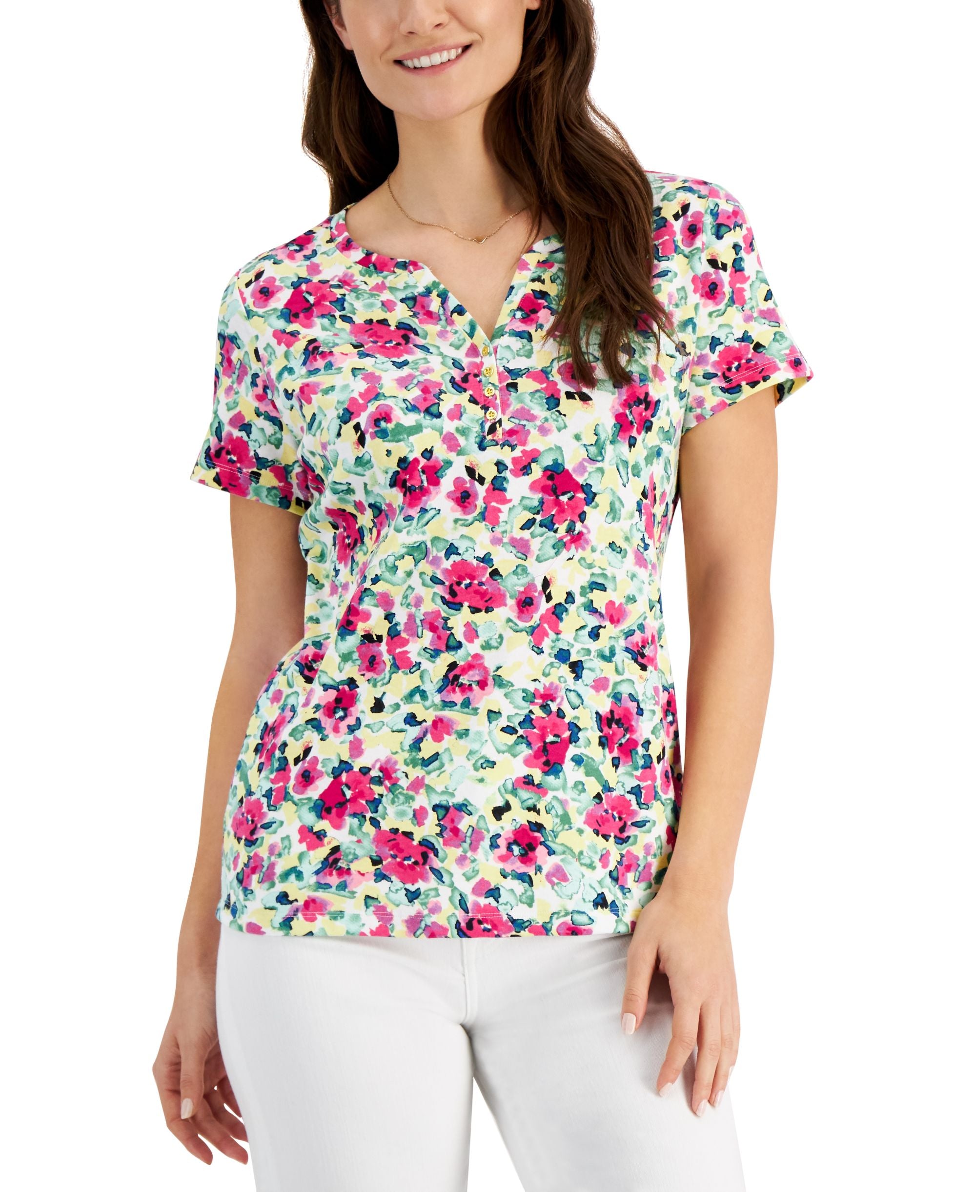 Karen Scott Sweet Floral Henley Top