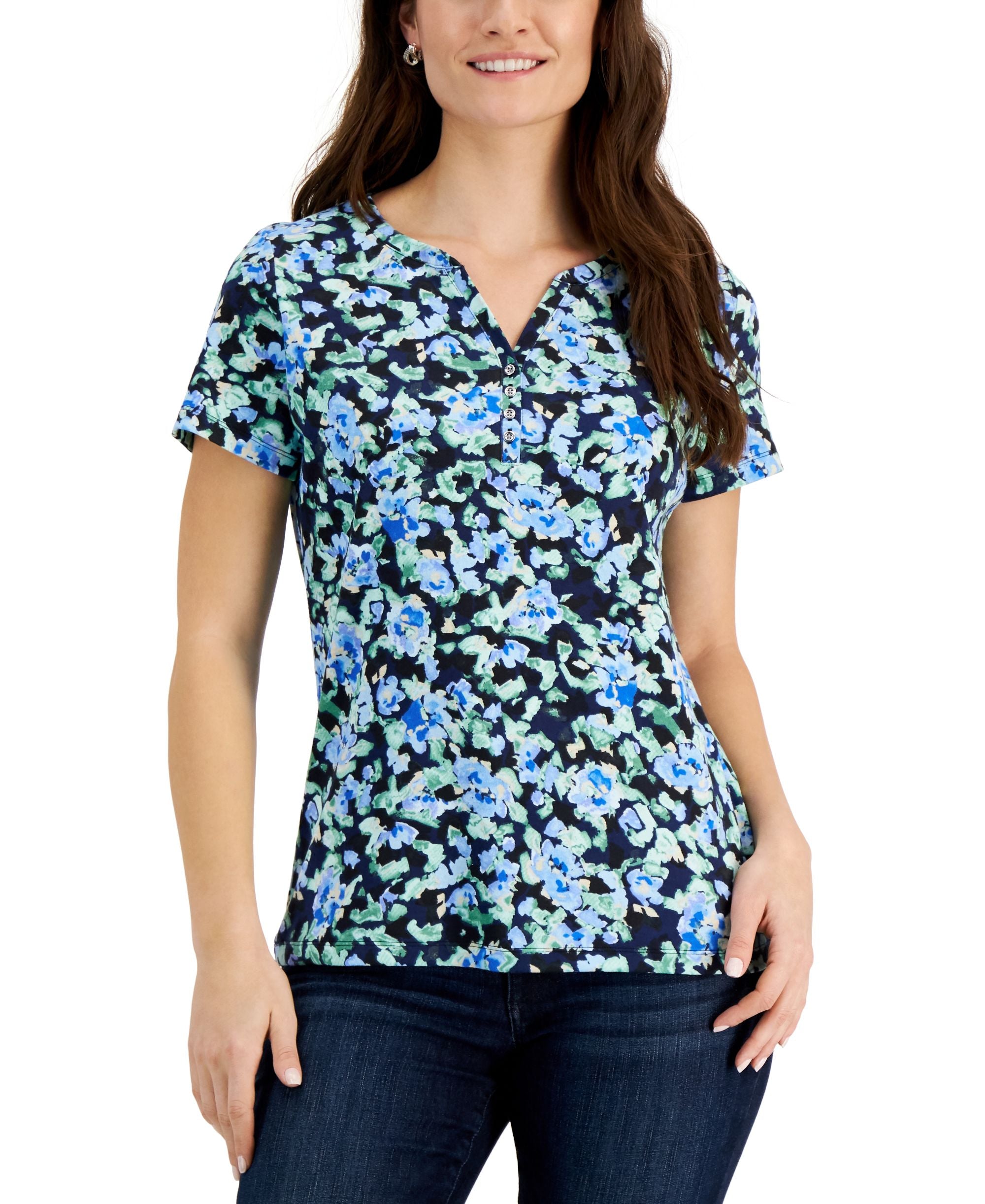 Karen Scott Petite Sweet Floral Print Top