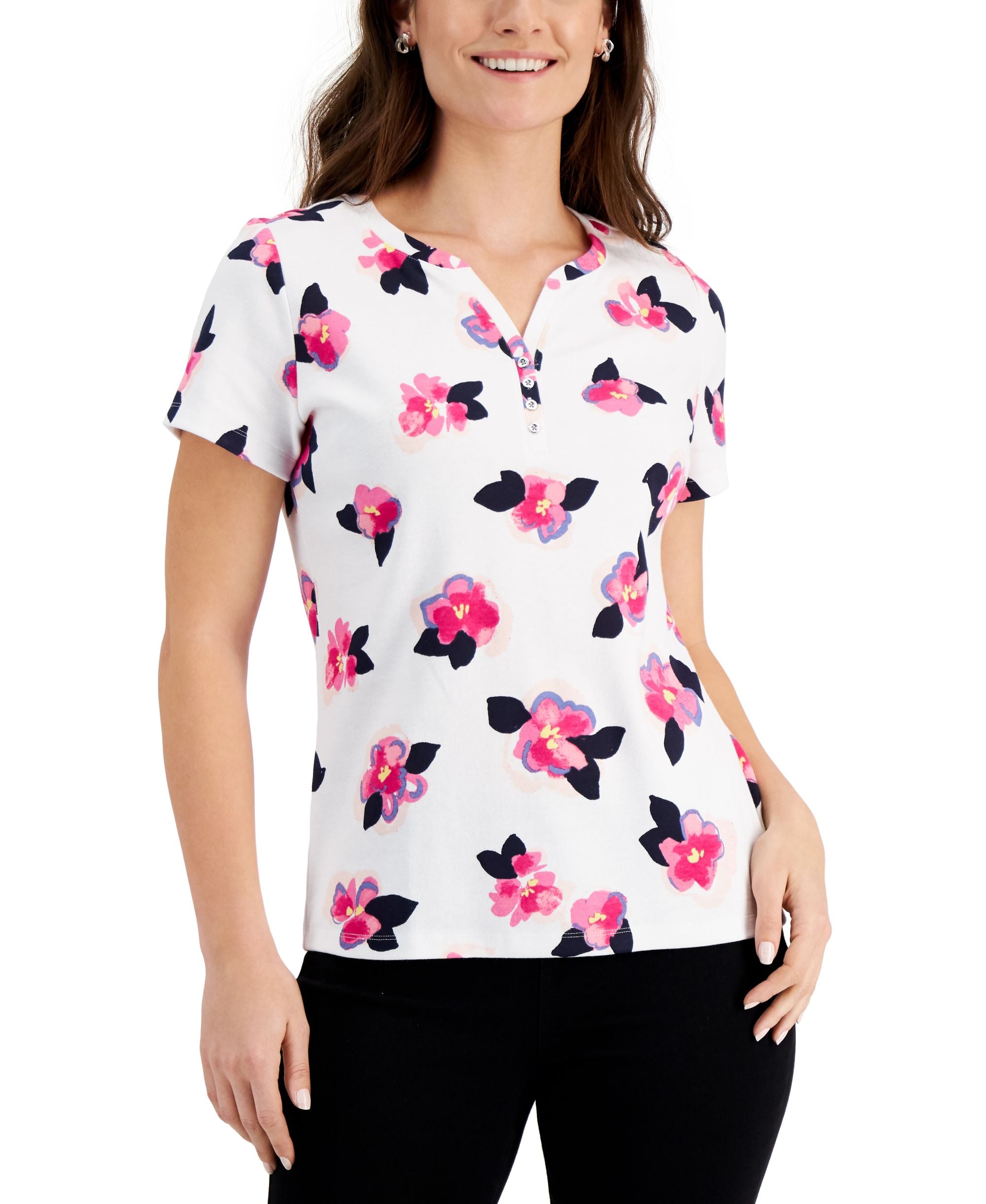 Karen Scott Anya Floral Henley Top