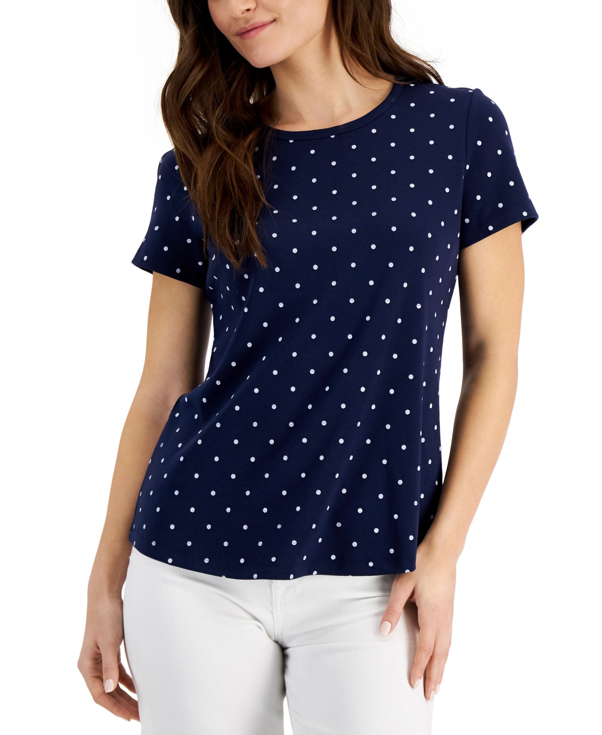 Karen Scott Simple Dot Crewneck Top