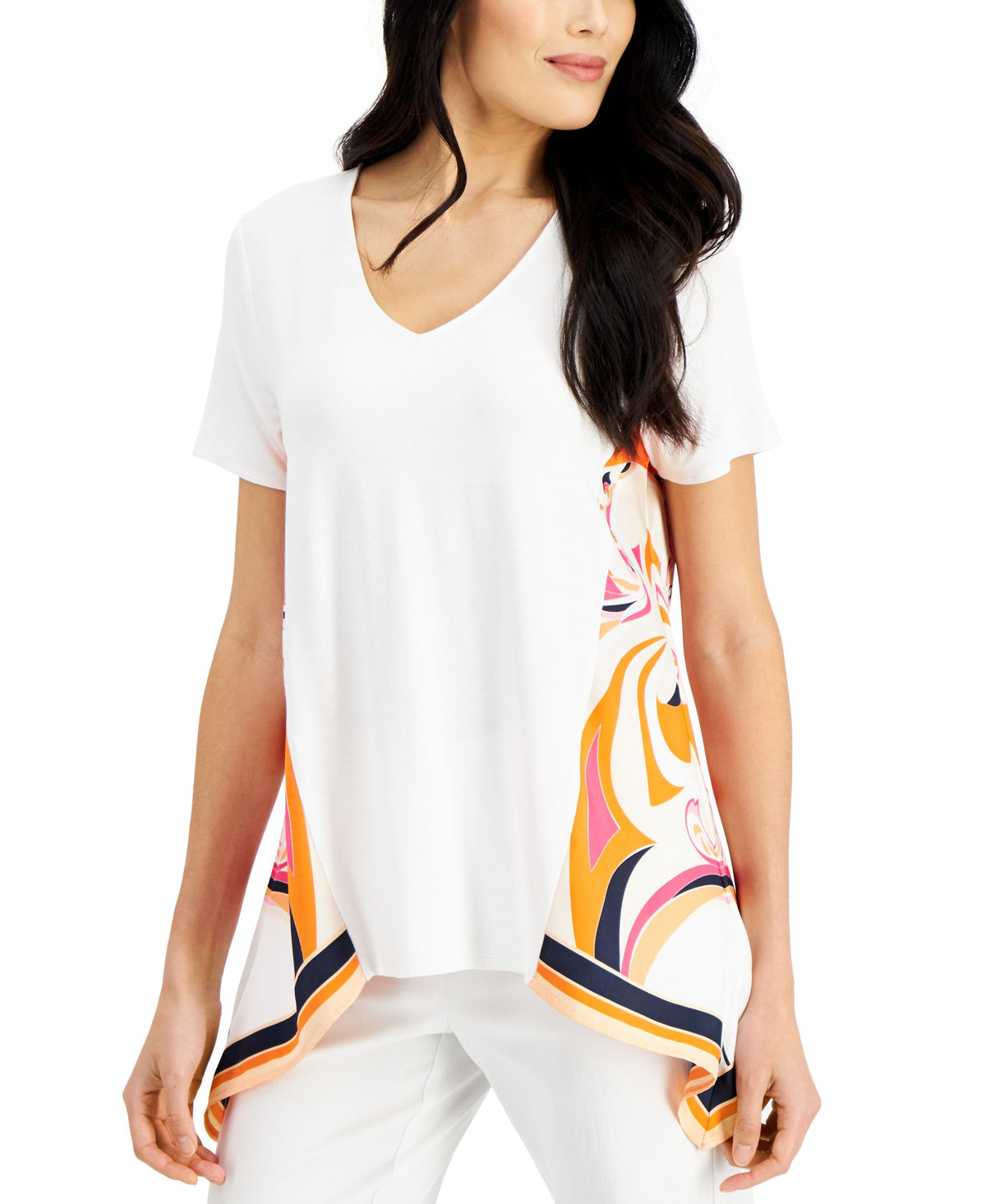JM Collection Colorblocked Handkerchief Hem Top