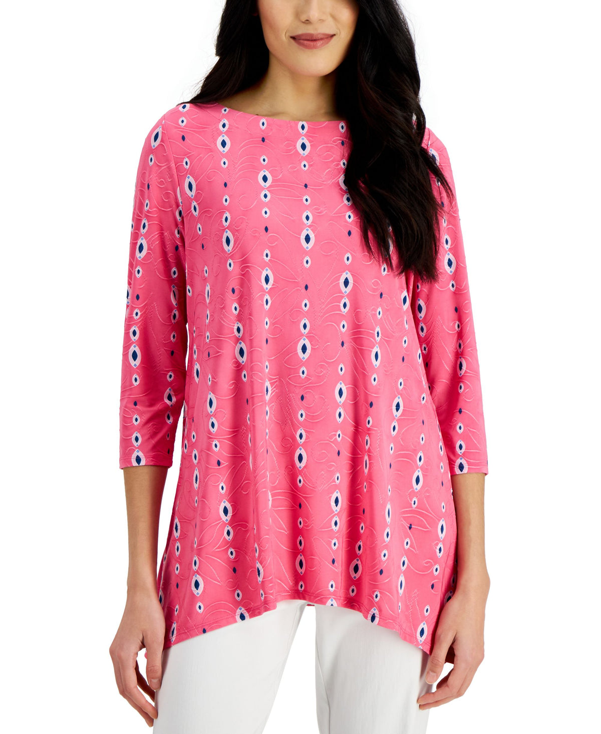JM Collection 3/4 Sleeve Handkerchief Hem Top