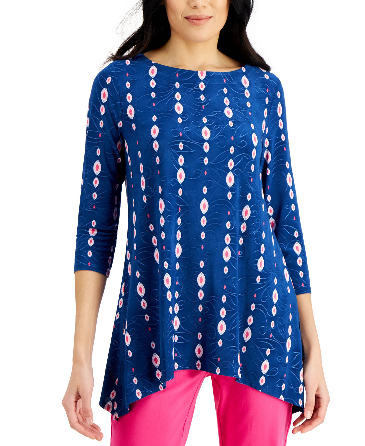 JM Collection 3/4 Sleeve Handkerchief Hem Top
