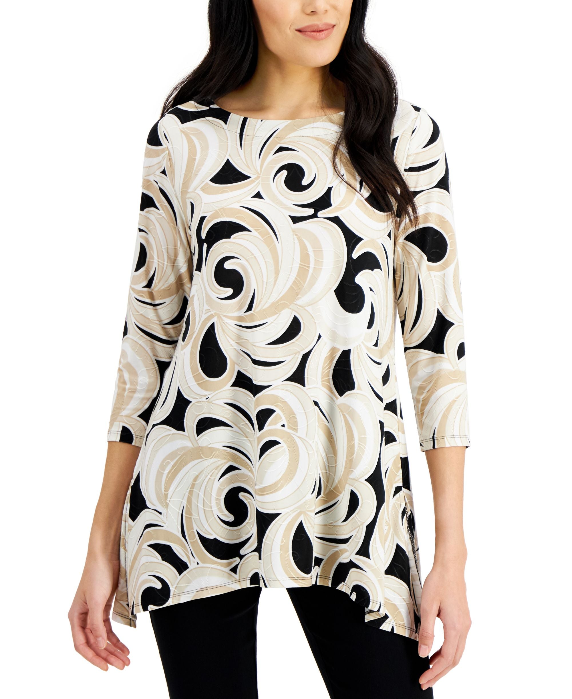 JM Collection Printed Jacquard Top