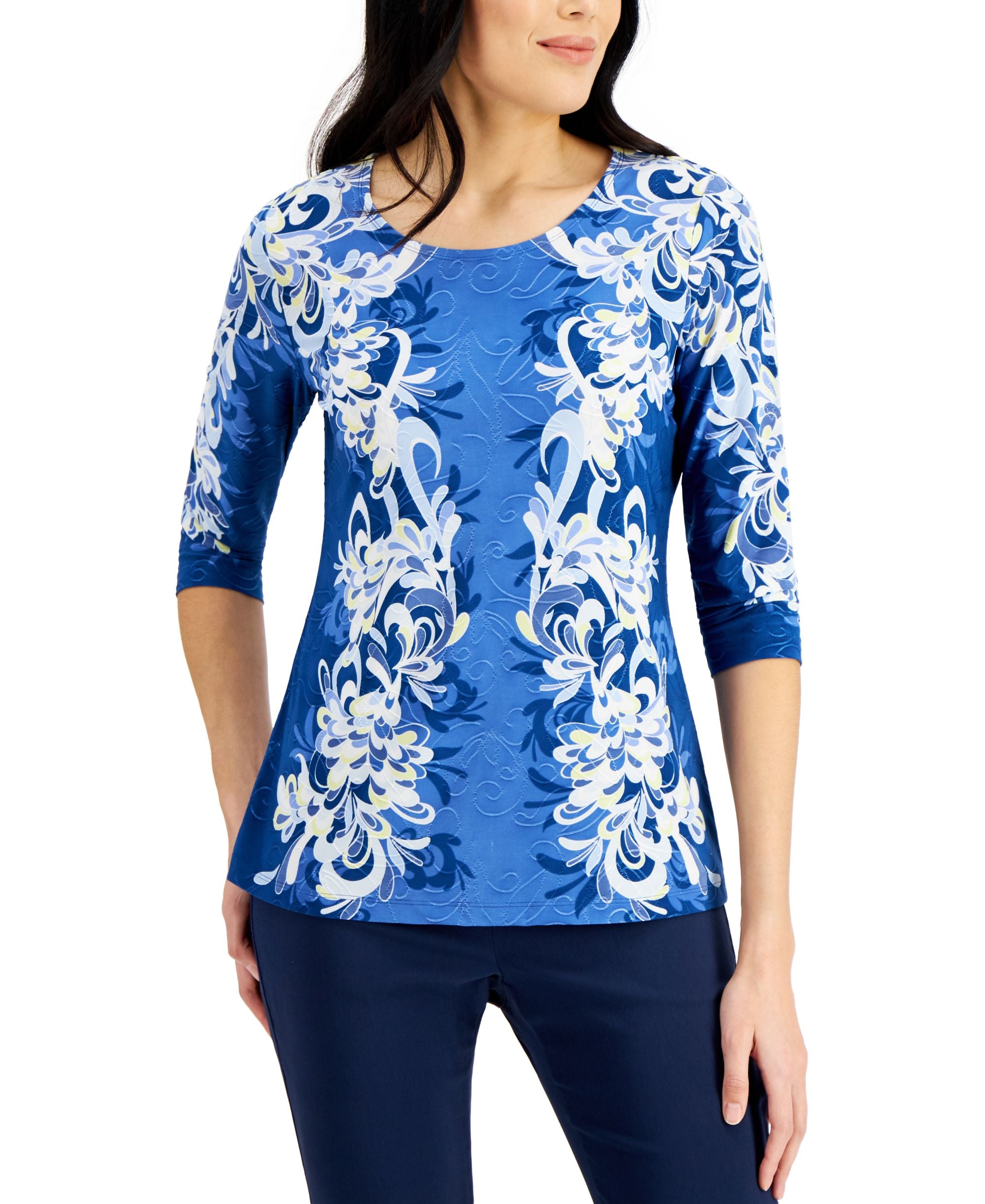 JM Collection Petite Swirl Oasis Jacquard Top