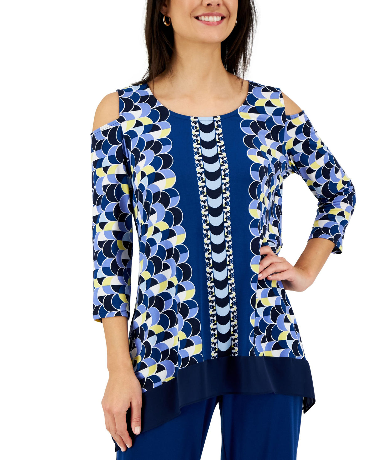 JM Collection Cold Shoulder Layered Look Top