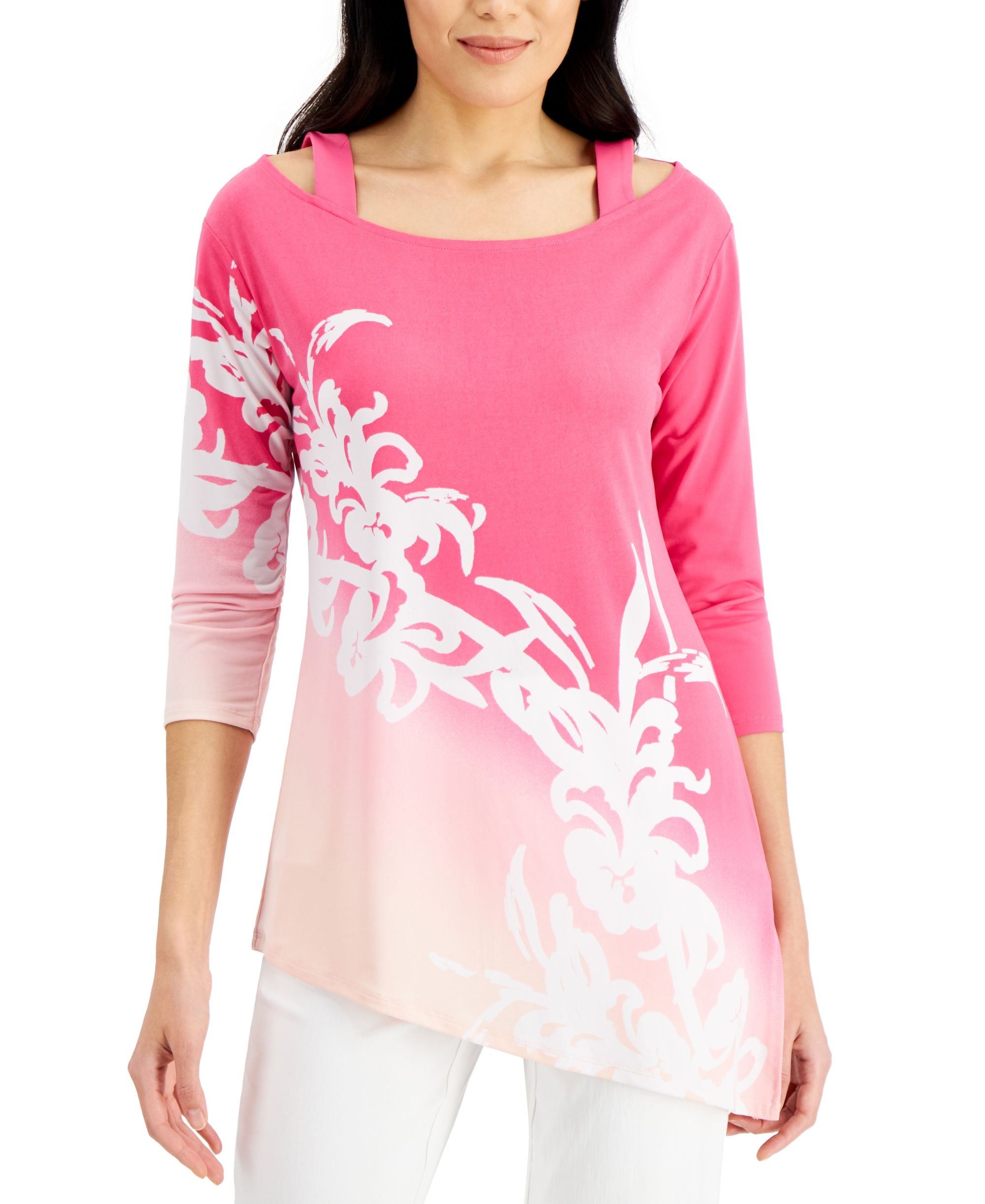 JM Collection Asymmetrical Ombre Top
