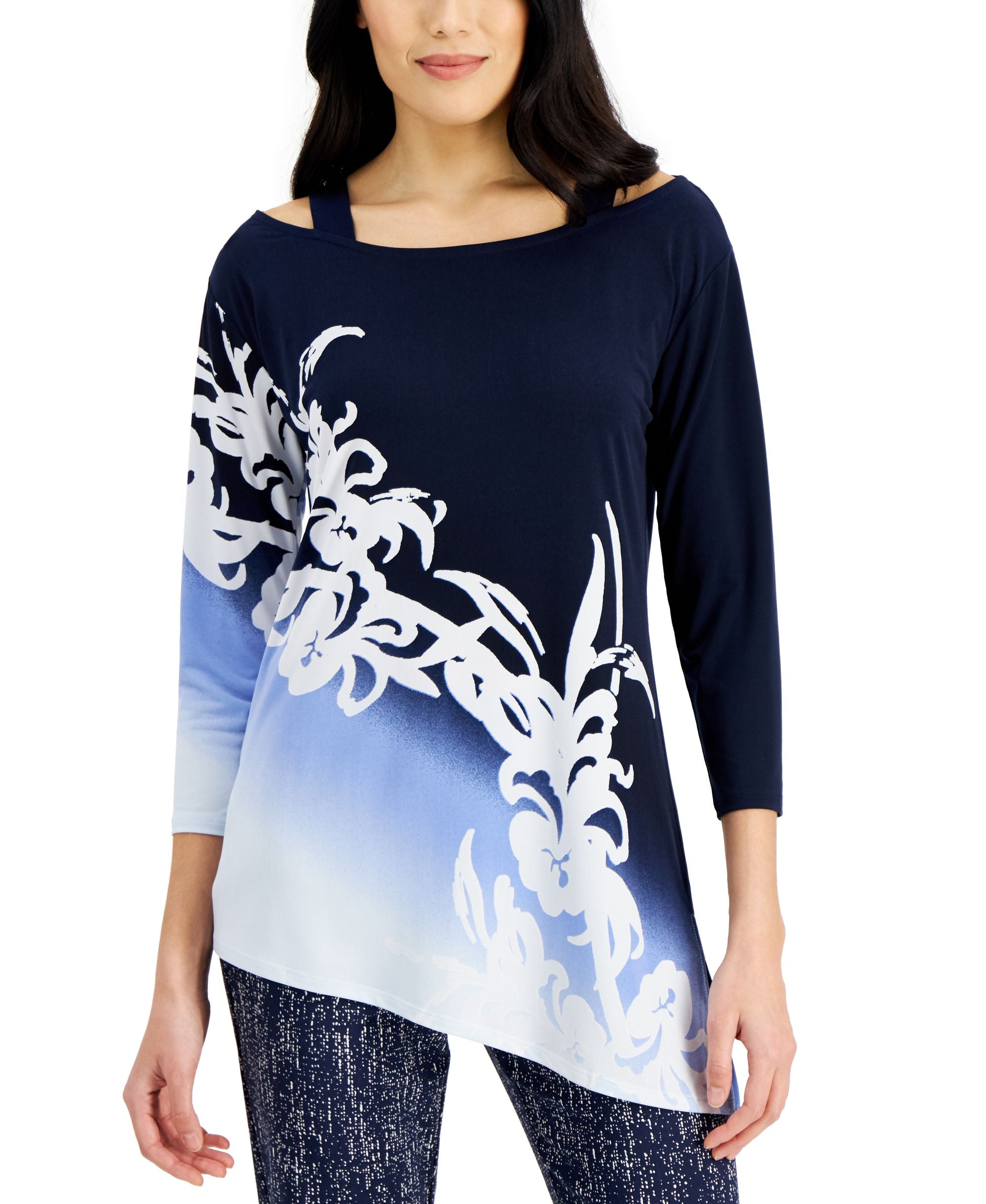 JM Collection Asymmetrical Ombre Top