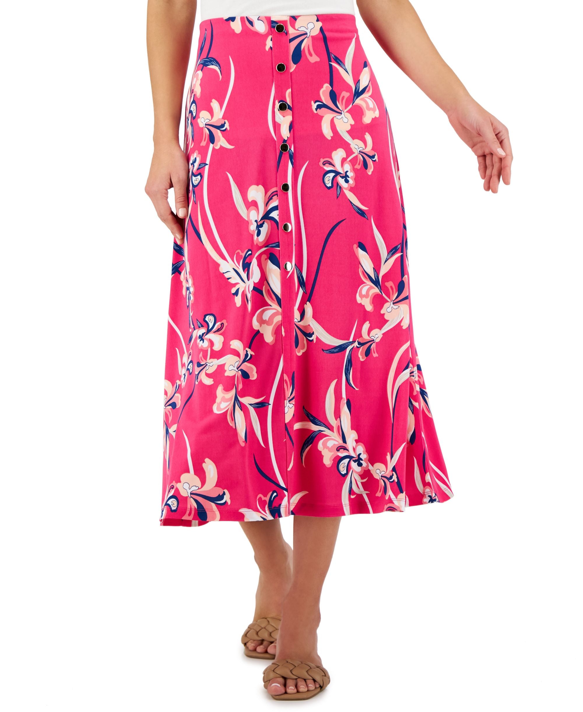JM Collection Printed Button Front Skirt