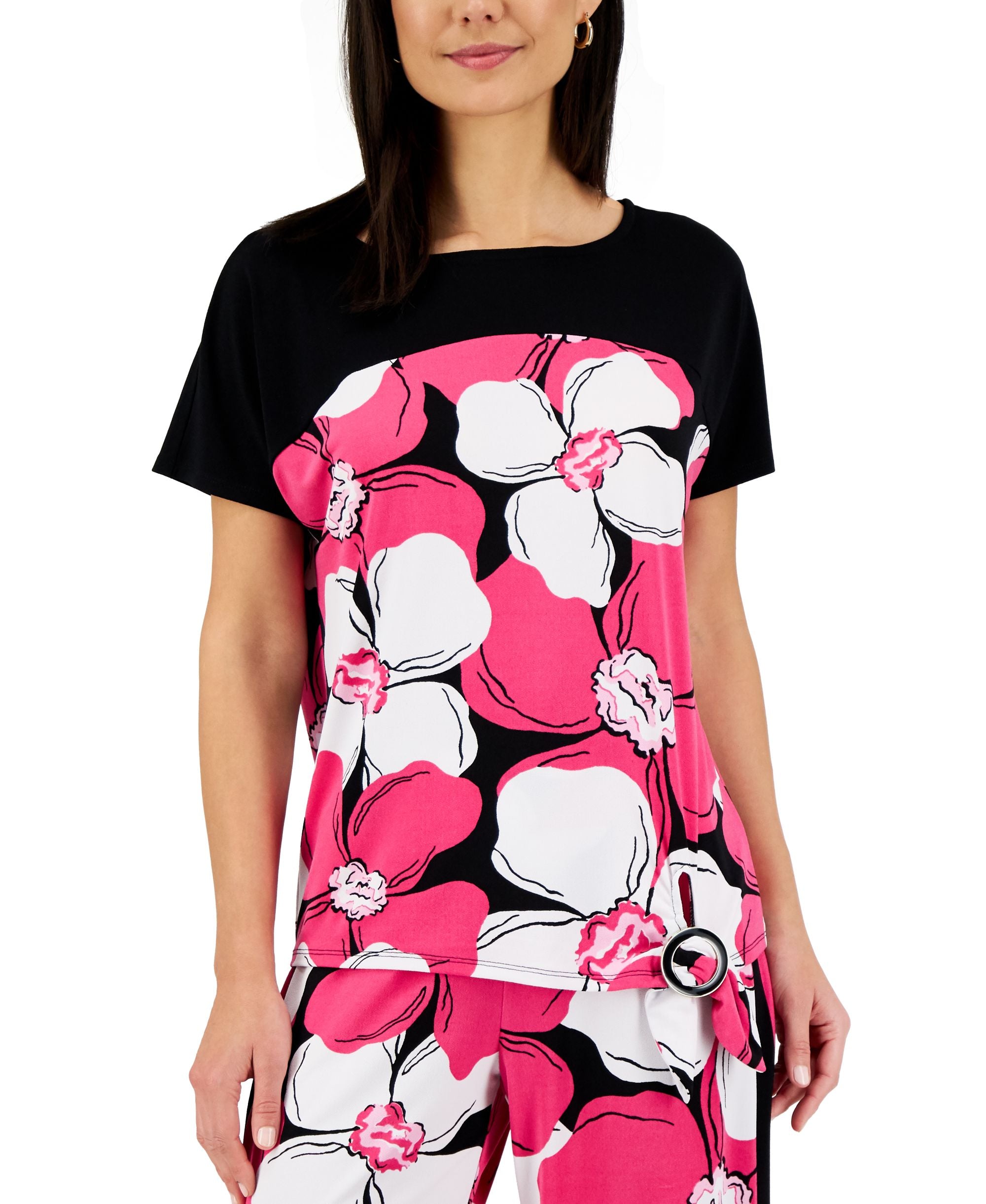 JM Collection Floral Print Side Tie Lounge Top