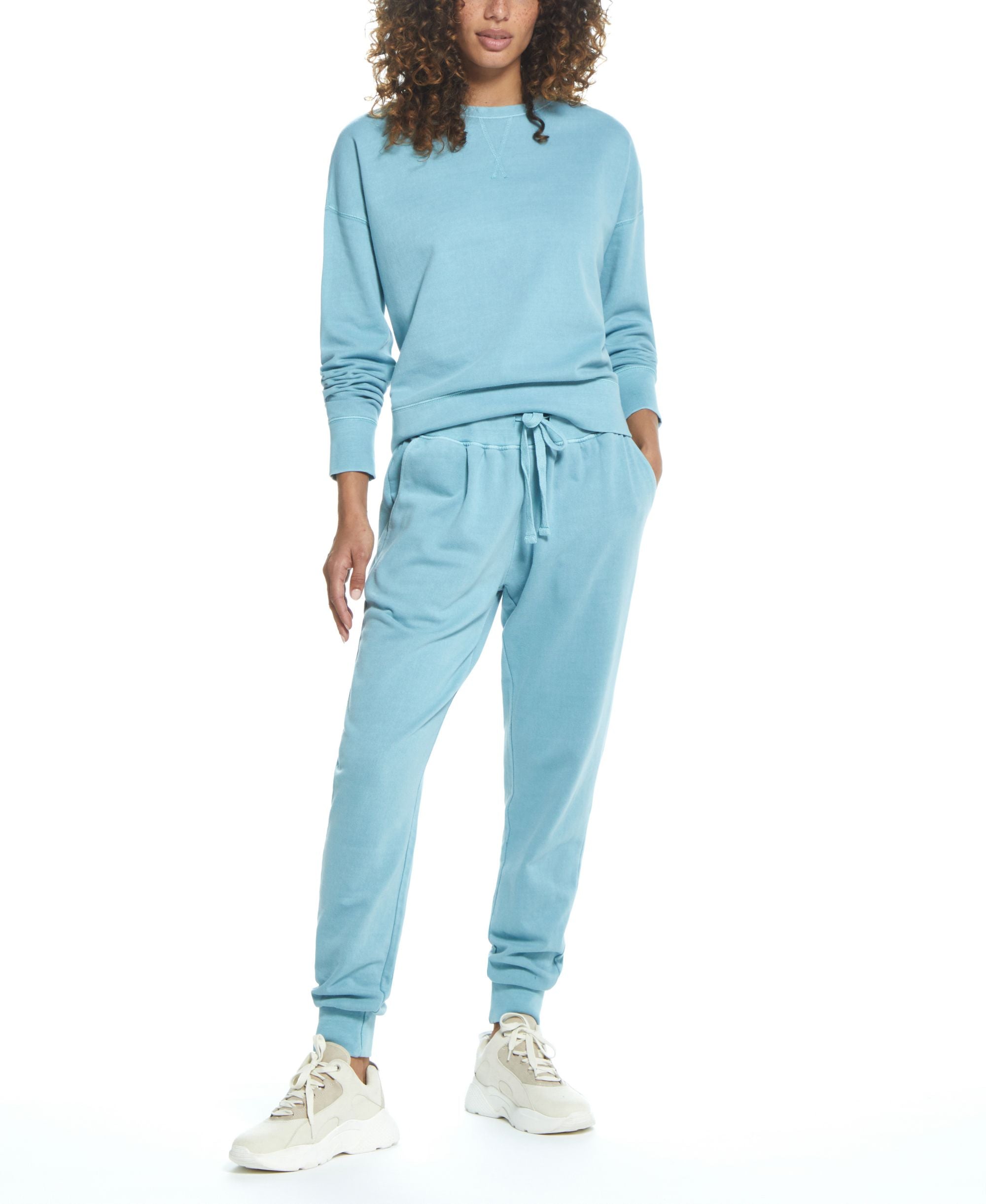 Womens Sun Washed French Terry Crew Neck Top