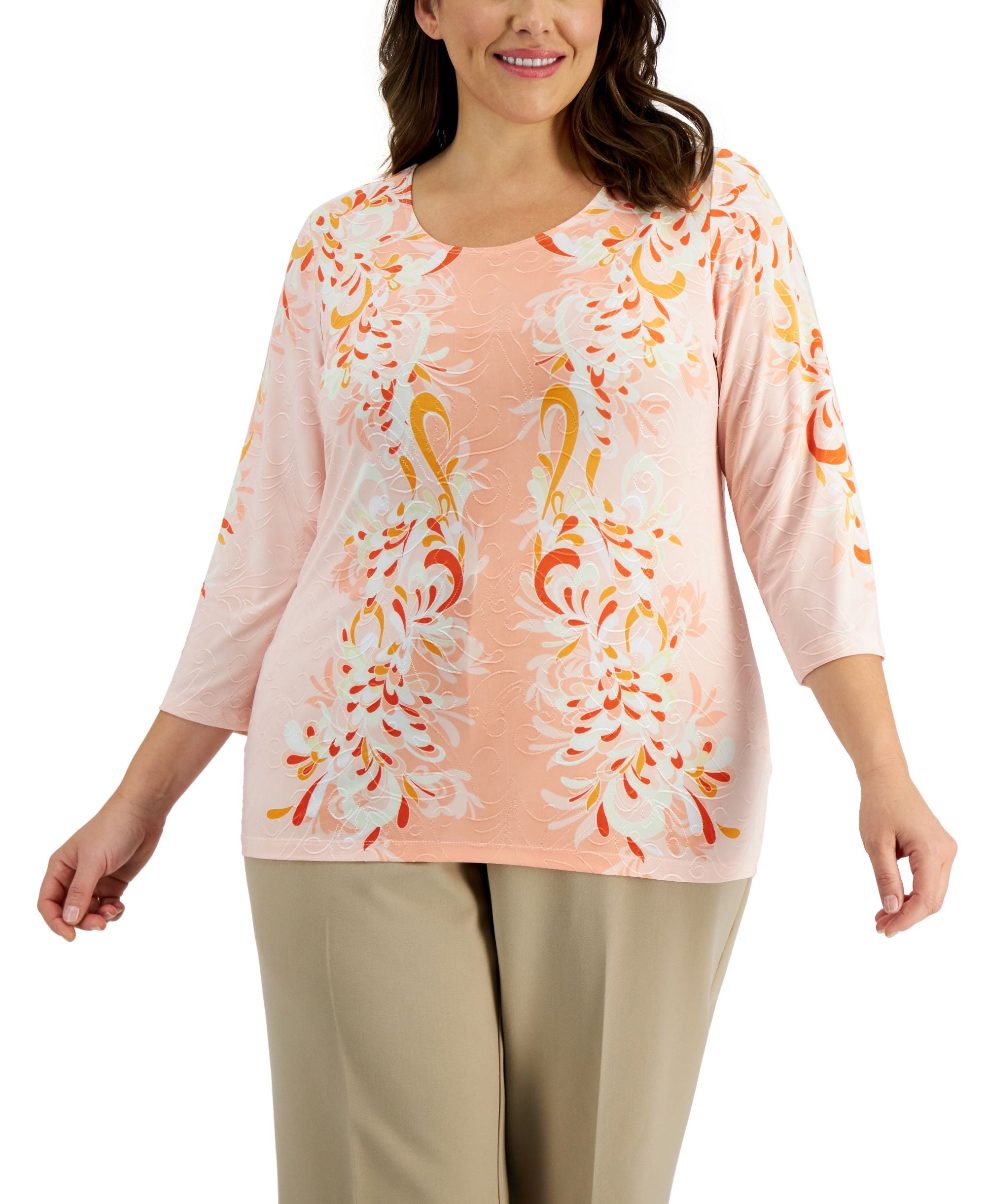 JM Collection Plus Size Printed Jacquard Top