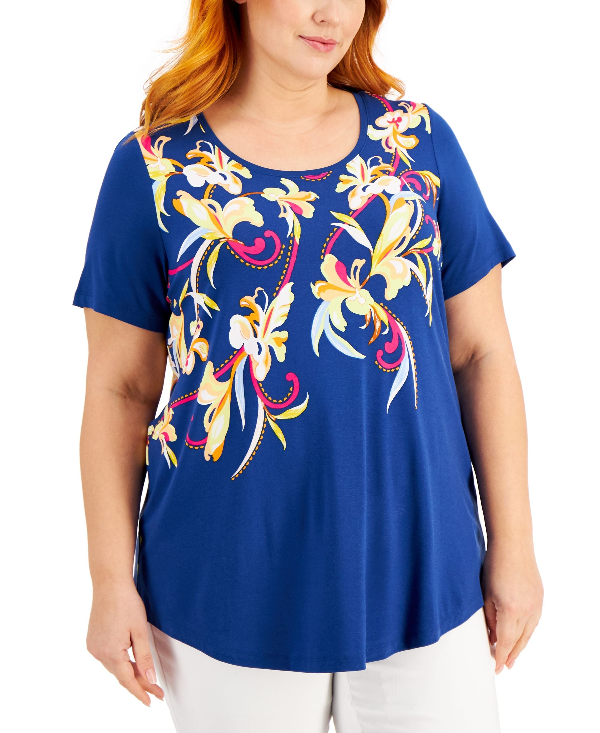 JM Collection Plus Size Printed Top