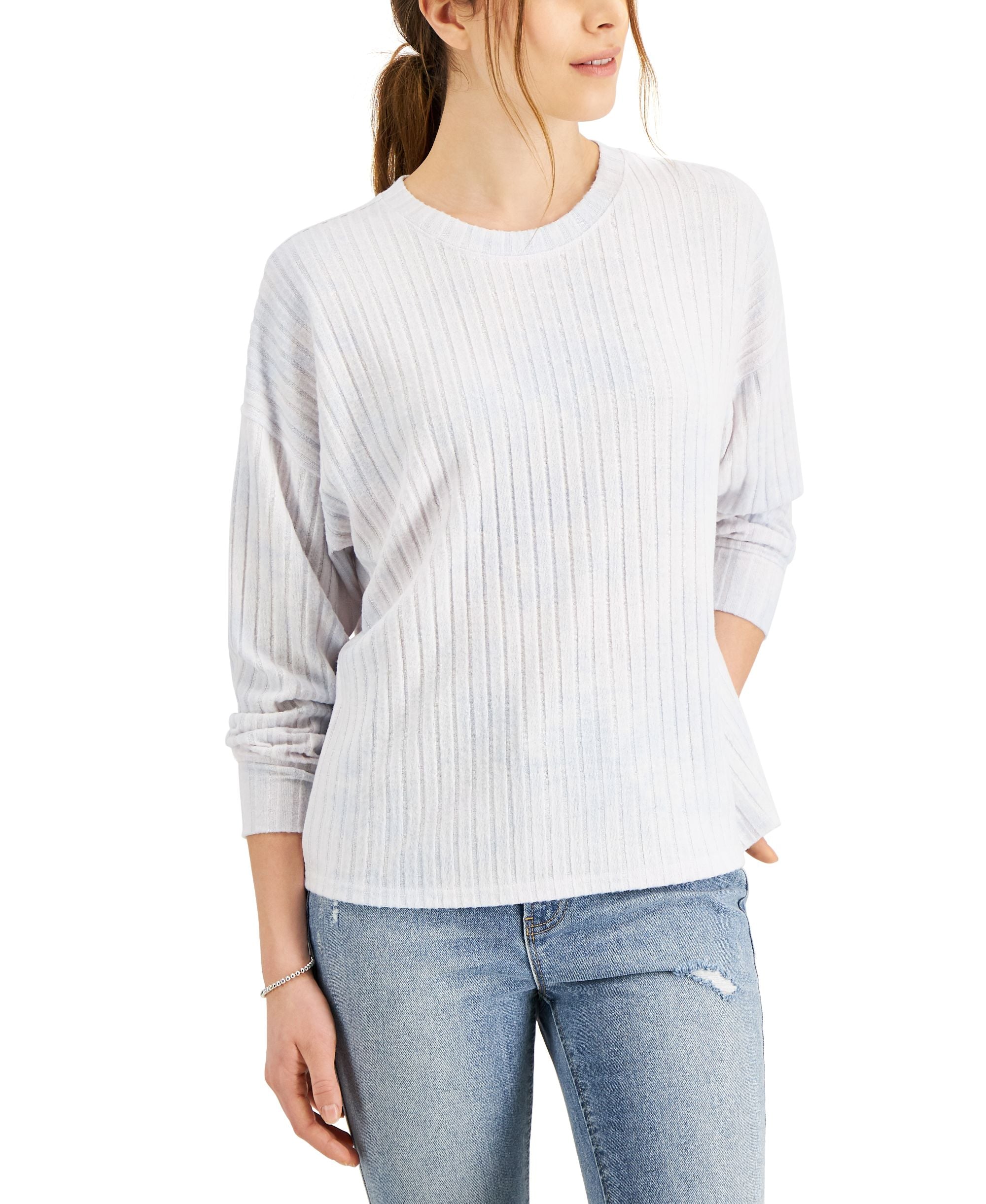 Style & Co Solid Rib Knit Long Sleeve Top