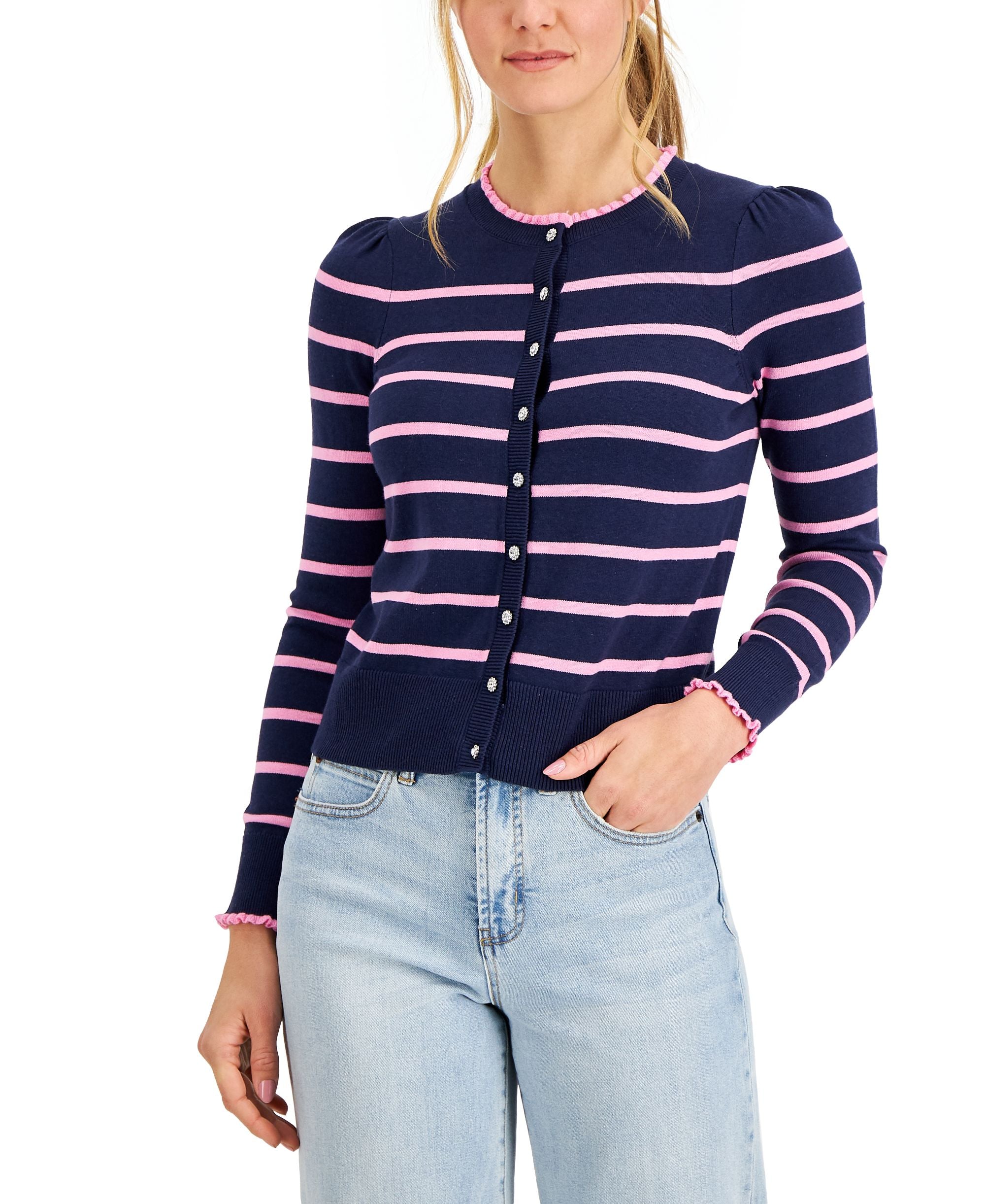 Charter Club Womens Striped Button Cardigan
